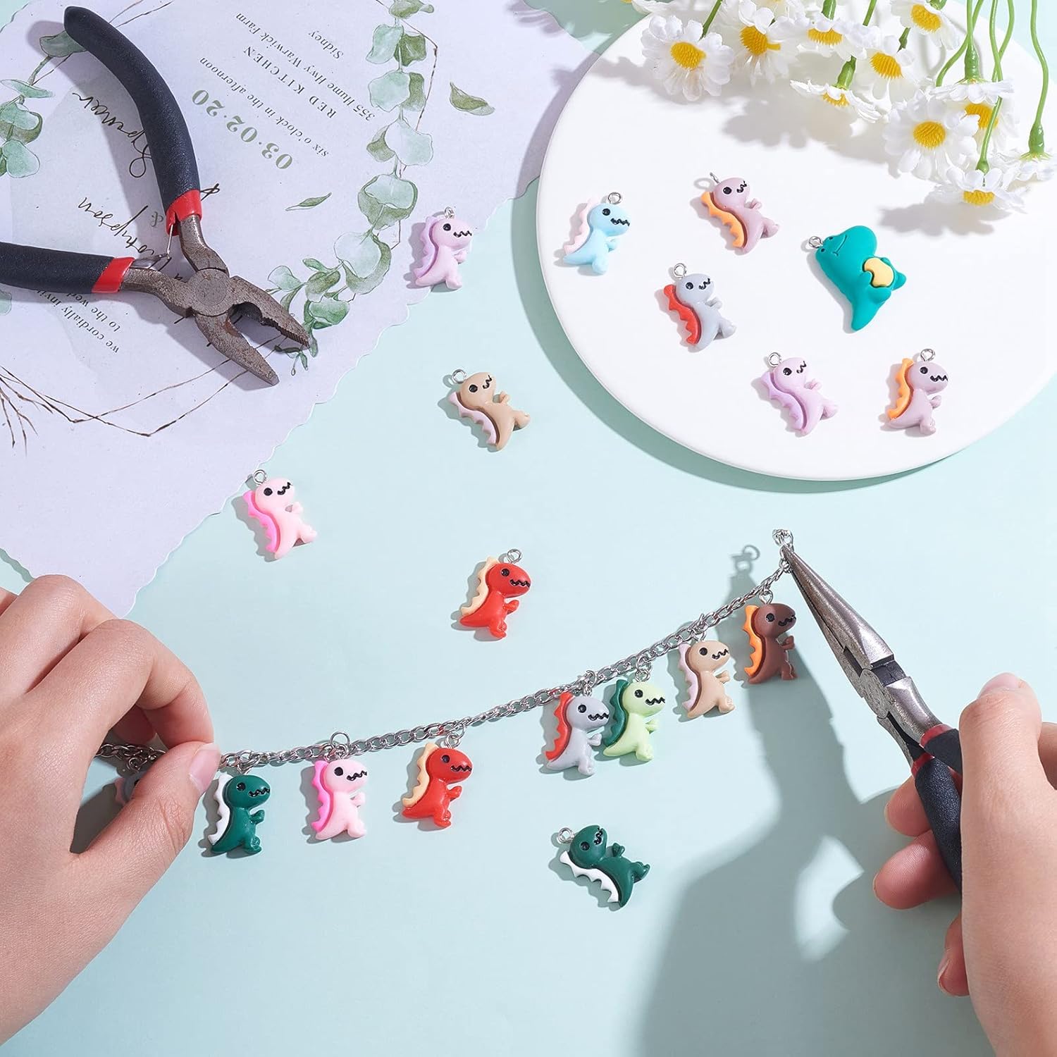 24 Pieces Dinosaur Charms Pendants Animal Shape Resin Charm Colorful Dinosaur Pendant for Jewelry Necklace Bracelet Earring Making Crafts - Image 4