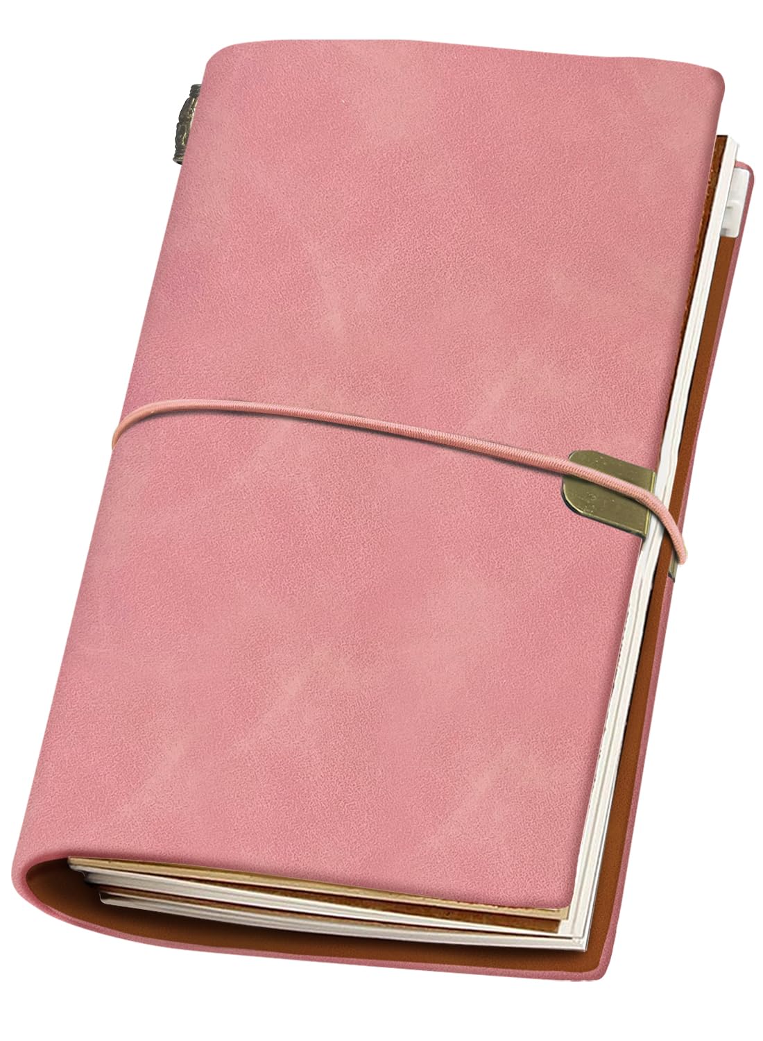 Corelaytun Pink Refillable Travel Journal Notebook, 4.8 x 8” Faux Leather Journals Lined Grid Dot 192 Pages Travellers Notebooks Vintage Diary with 3 Kinds of Insert Book Gift for Men Women — image 1