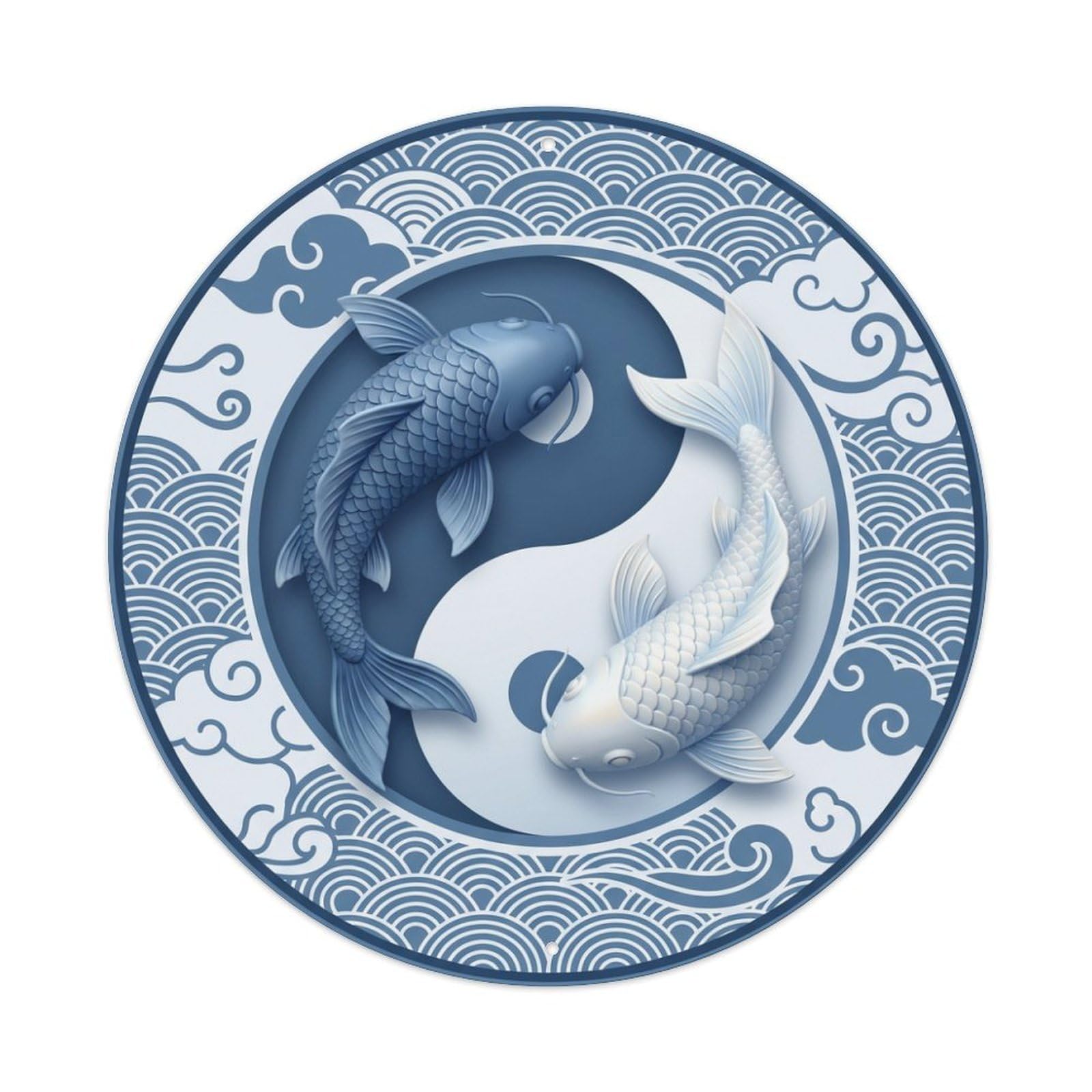 Tgrcjimh Style Metal Tin Sign Tai Chi Koi Fish Denim Blue Calm Relaxed