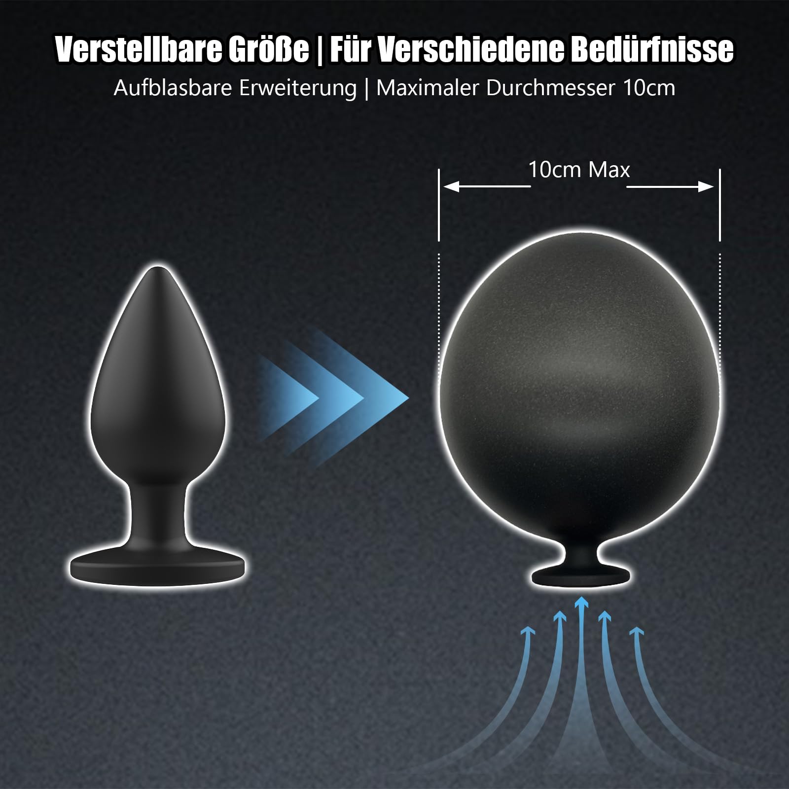 AMAZBEE Tapones anales de silicona para masaje de próstata Tapones anales inflables con bombas Estimulación del punto G Juguetes anales para parejas Entrenamiento de expansión anal (Black)