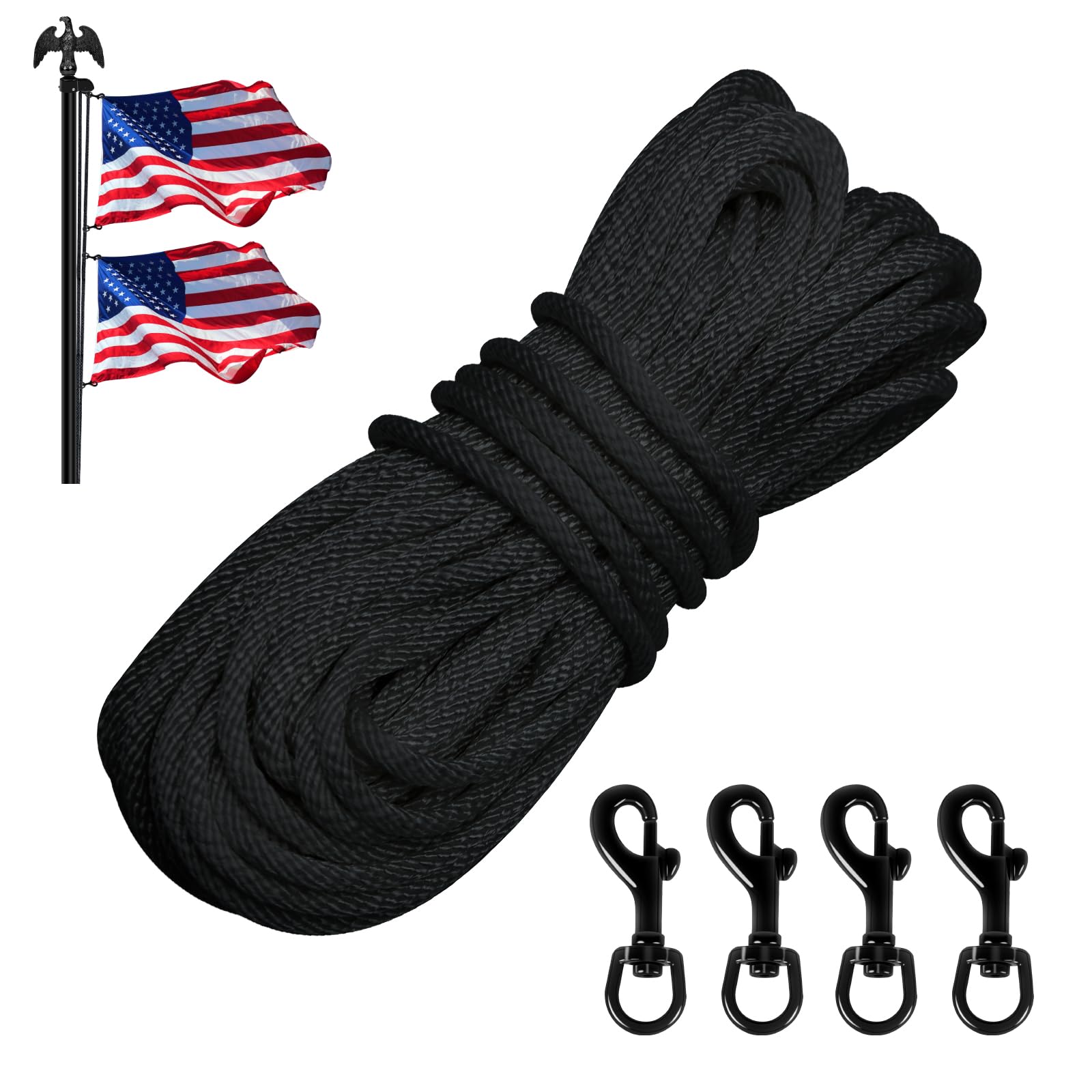 Corde de 8 mm avec mousqueton noir, fil de suspension 15,2 m de long