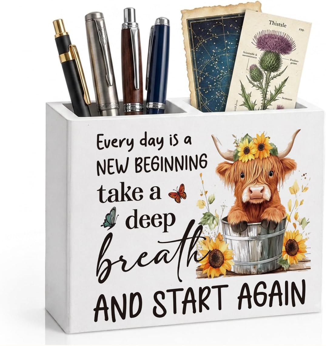 Highland Cow Wood Pen Holder Desk Accessories Highland Cow Gifts