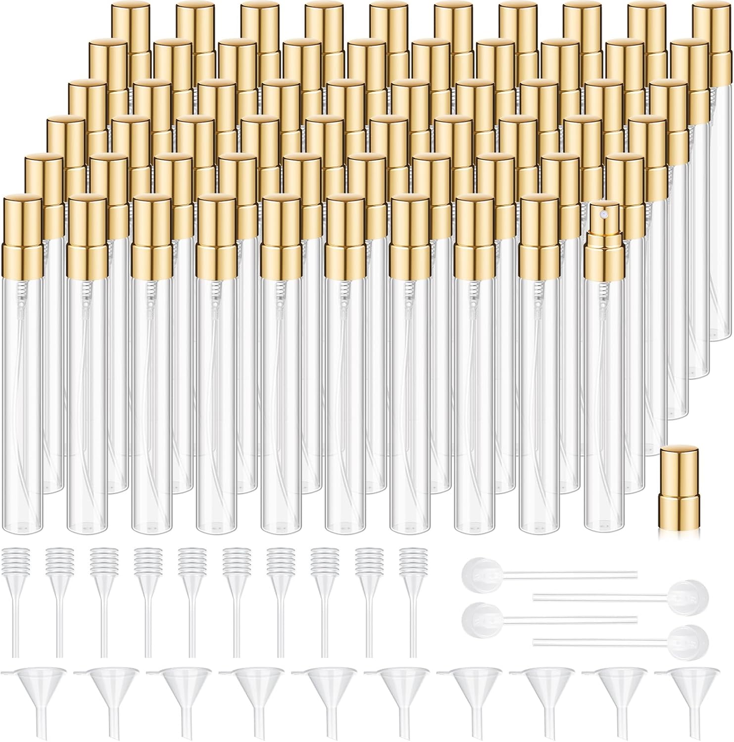 Domensi 60 Pcs 10ml Mini Perfume Bottle Fine Mist Atomizer Glass Refillable Bottles Decants Bulk for Perfumes Travel Glass Container with Atomizer Pump Kit for Toiletries Fragrance Liquid (Clear)