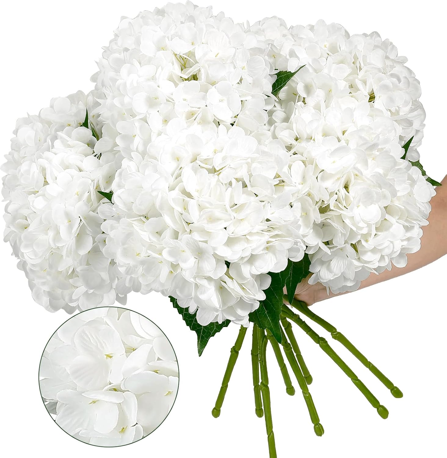 Auihiay 8PCS White Hydrangea Artificial Flowers for Outdoors and Indoor, Silk Faux Hydrangea Flowers, Realistic Large Floral Stems for Vase, Wedding Table Centerpieces, Home Decor, Living Room