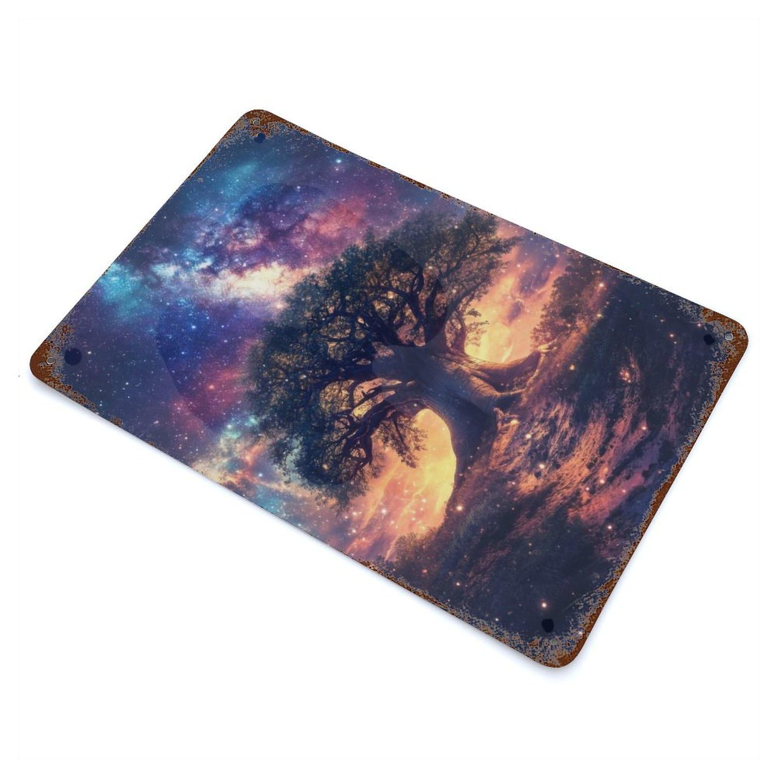 Starry Night Tree Decorative Tin Sign 11.8"x7.9", Retro Wall Decor for Basement, Hobby Room And Garage Decor