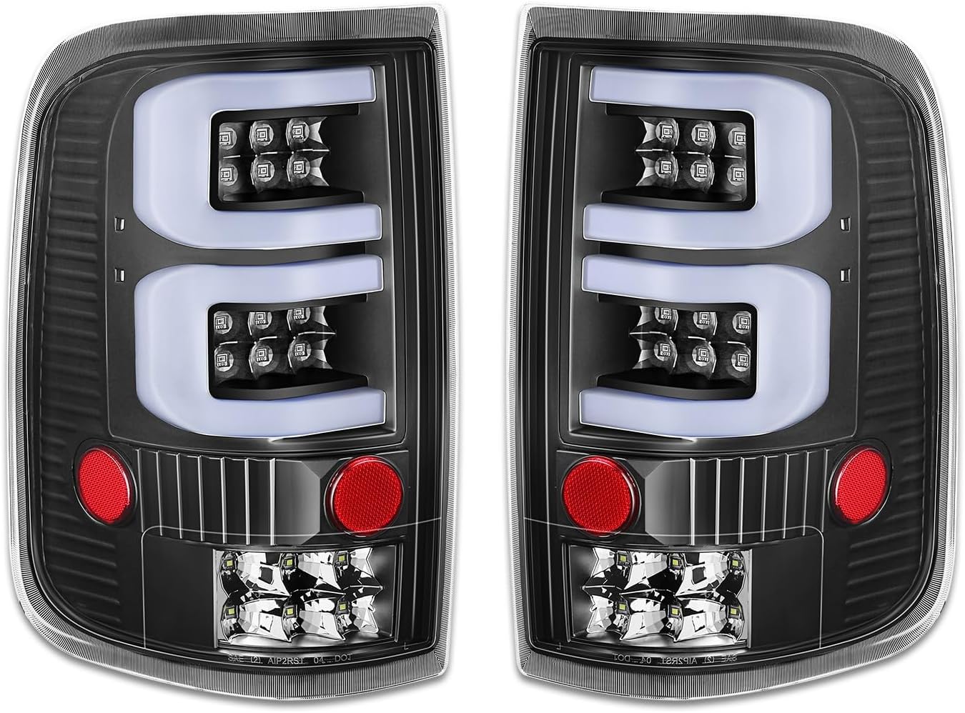 C-Shape 3D LED Tail Lights Brake Lamps Assembly Compatible with 04-08 Ford F150/Lobo,Black Housing/Clear Lens