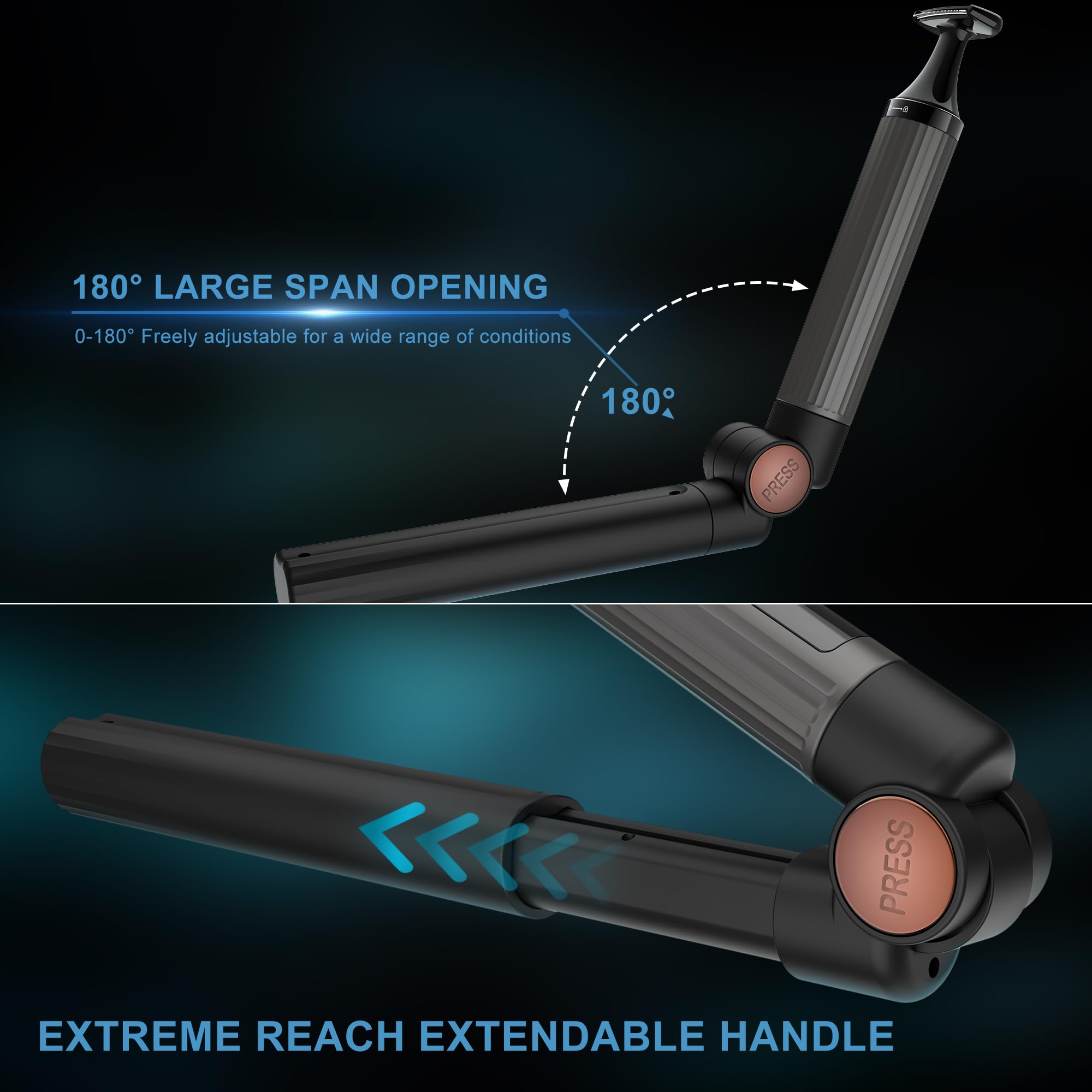 Hatteker Afeitadora espaldas Masculina Afeitadora Corporal Eléctrica con brazo extensible Ajustable Maquina de afeitar Kit Recortadora de curpo,barba para cara, brazo, barbilla Sin cable