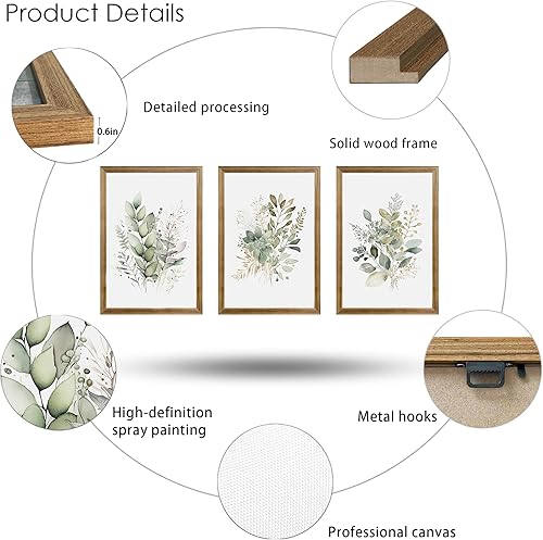 Miniatura 6 de WRFON Juego de 3 arte botánico de acuarela para pared, diseño bohemio de flores silvestres verde salvia, arte de pared con estampado floral moderno