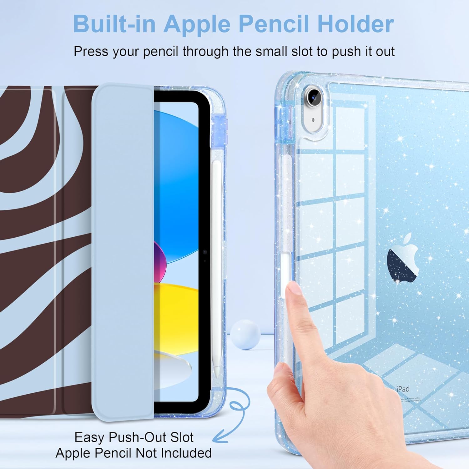 DONGKE for iPad Pro 11 inch Case – Fits M5 2025 / M4 2024, Shockproof Sparkling Glitter Acrylic Back, Pencil Holder, Trifold Stand, Auto Sleep/Wake & Touch ID Support - Groovy Swirl