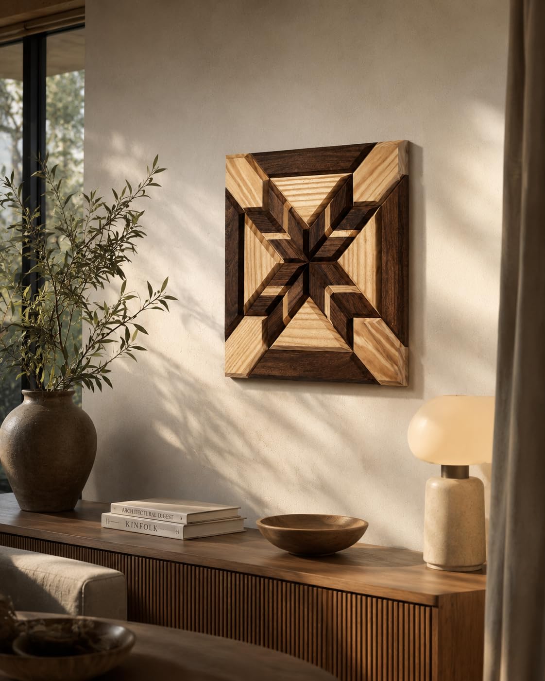Shizenta Wooden Mosaic Wall Tile, Handmade Premium Wood Panel | Geometric Pattern, Multi-Wood Design-image-1