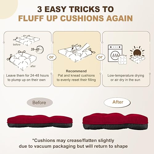 Miniatura 7 de downluxe Cojines para sillas de interior para sillas de comedor, almohadillas texturizadas para sillas de cocina con lazos y respaldo