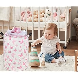TIBAOLOVER Butterfly Pink Laundry Hamper Girls Laundry Hamper Baby Laundry Basket Cute Toy Storage Bin Kids Hamper Butterfly Room Decor(Pink Butterfly)