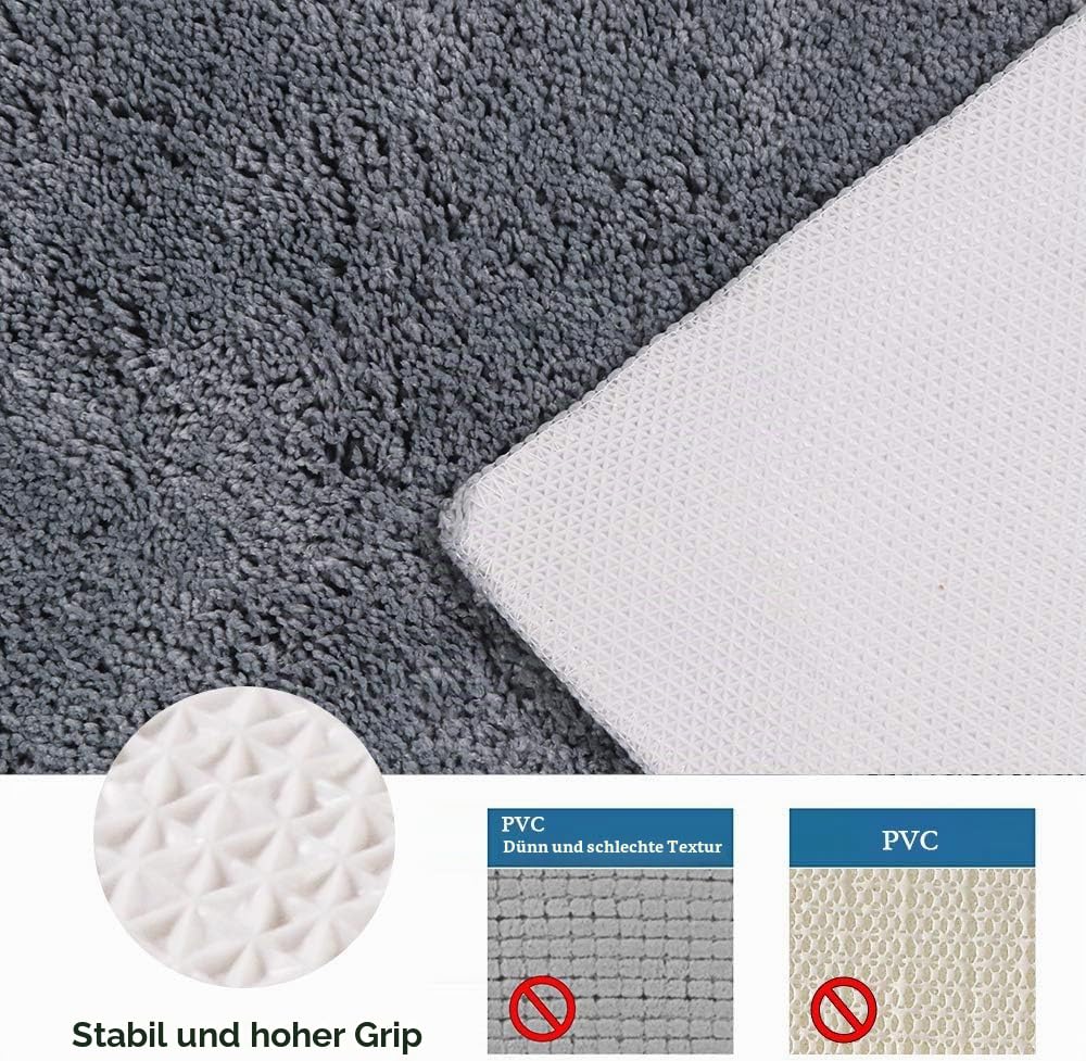 Seavish Cozy Shag Badezimmerteppich, rutschfeste Mikrofaser, weich, saugfähig, Meeresblau Curved 45x143cm grau