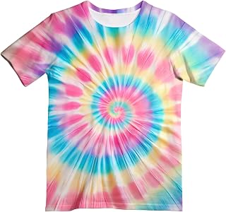 Kids Neon Tie Dye T-Shirt Boys Girls 6-16 Years | Hippie Style Rainbow Tie-Dye Tee, Soft Cotton, Casual Crew Neck Top for Children Teens, Ages 6-16 Years
