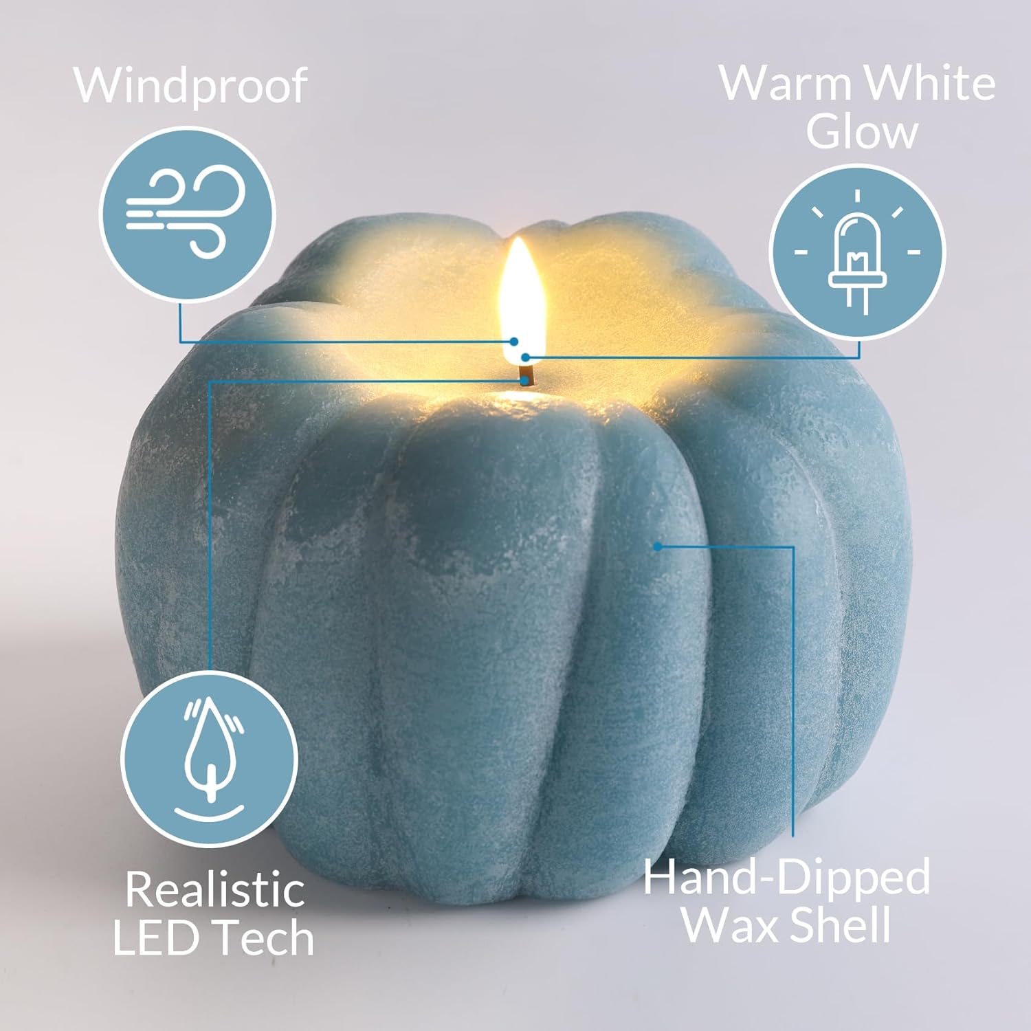 Eywamage Dusty Blue Pumpkin Flameless Candle with Remote, Christmas LED Battery Candle Decor Φ 5.4" H 4"