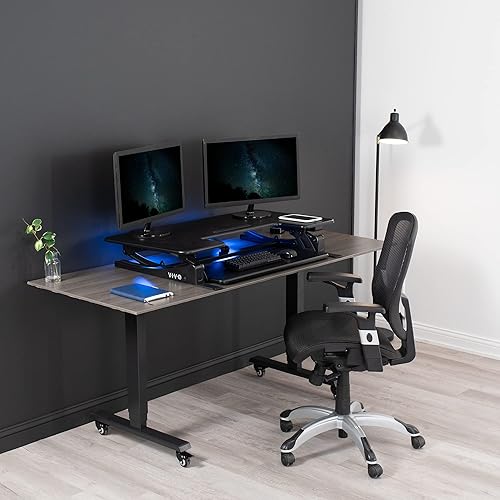 Miniatura 8 de VIVO Convertidor de escritorio de pie ajustable de altura del motor eléctrico de 42 pulgadas elevador de monitor doble de mesa sentado a pie con