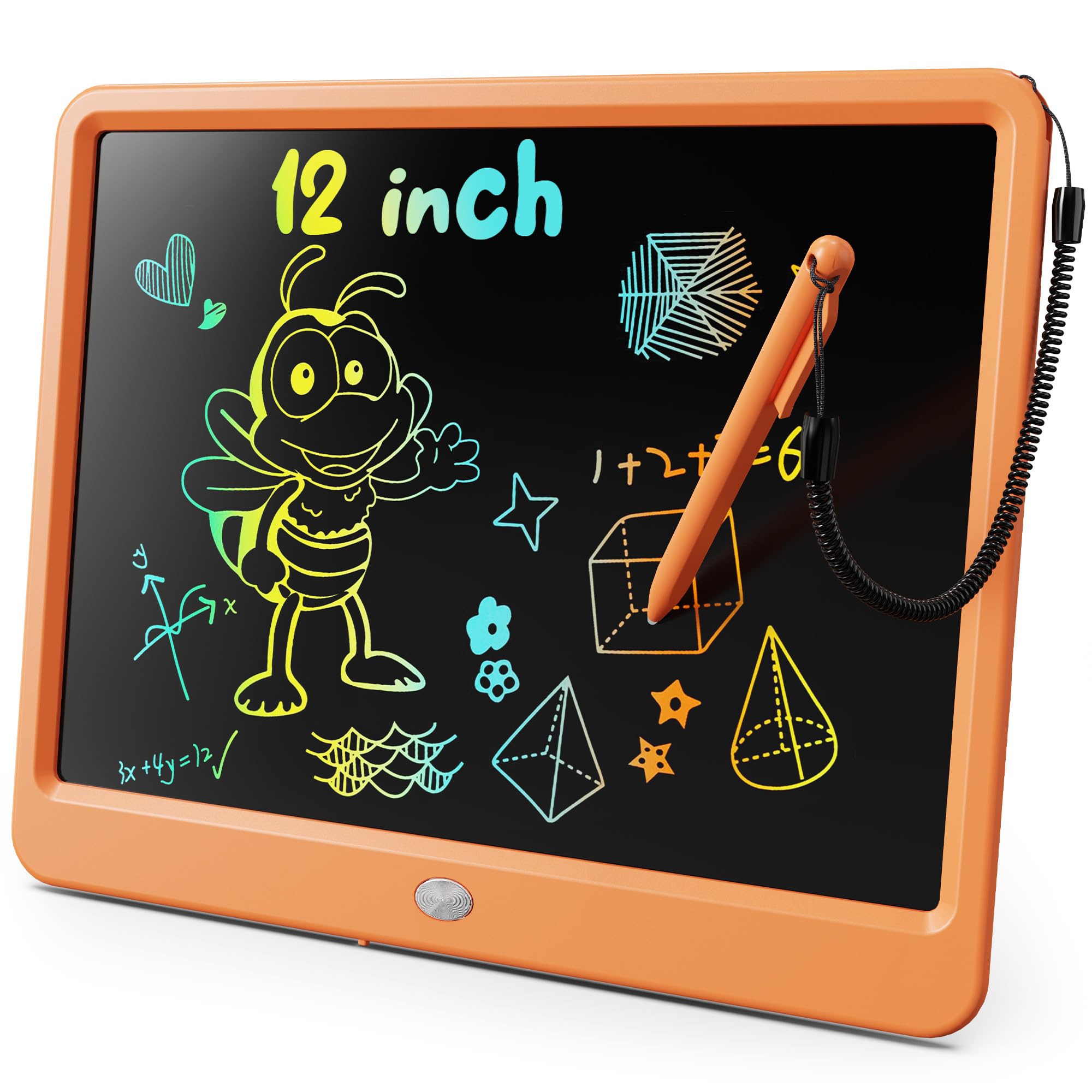 KOKODI LCD Writing Tablet, 12 Inch Colorful Toddler Doodle Board Drawing Tablet, Erasable Reusable Electronic Drawing Pads, Educational and Learning Toy for 3-6 Years Old Boy and Girls(Orange)