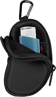 MEDMAX Neoprene Asthma Inhaler Holder, Protective Portable Travel Handy Holster, Lightweight Carrying Case with Carabiner Clip and Mesh Pocket Inside, Inhaler Not Included (Case Only) (Black)