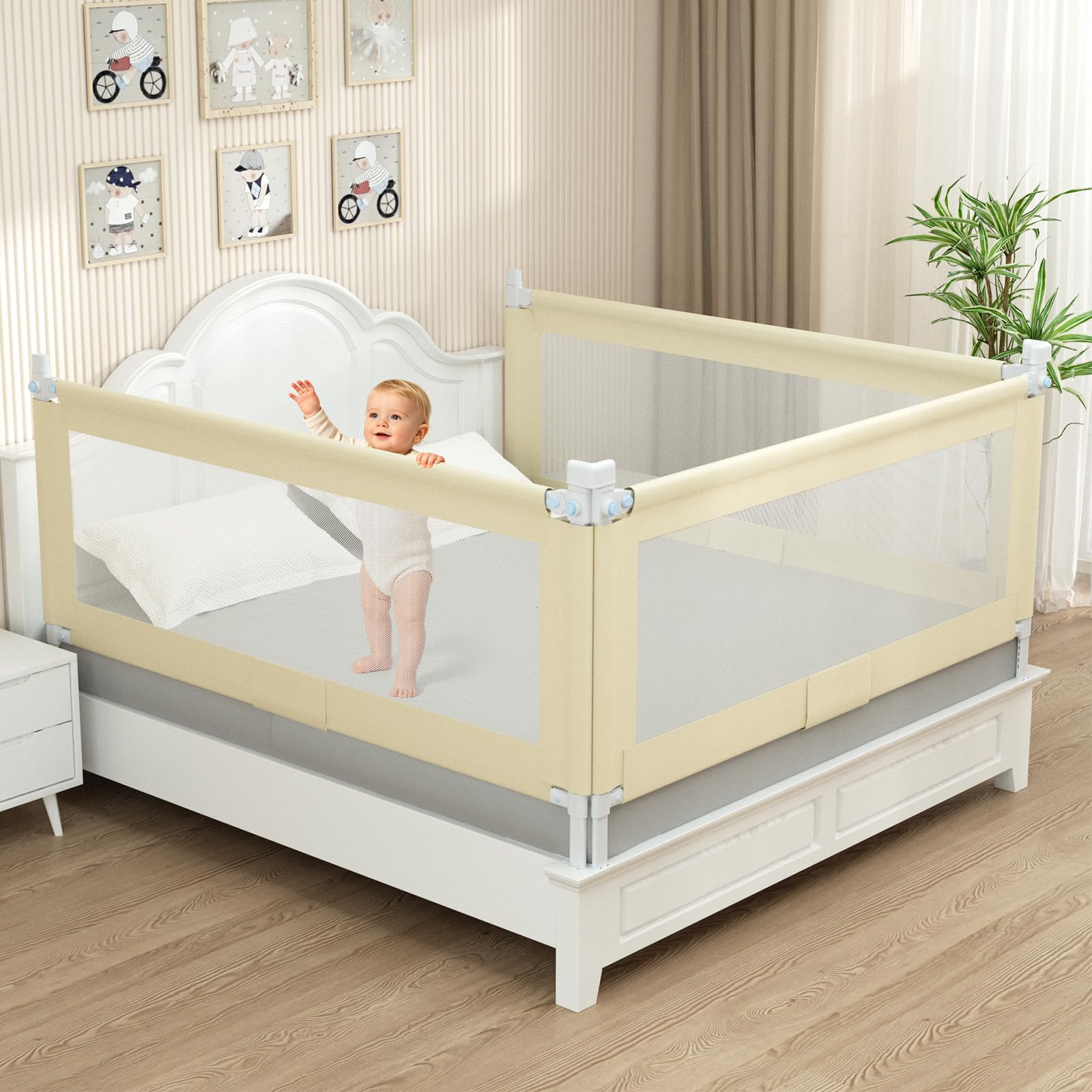 Barandilla de cama de bebé de 3 piezas para tamaño Queen, protector
