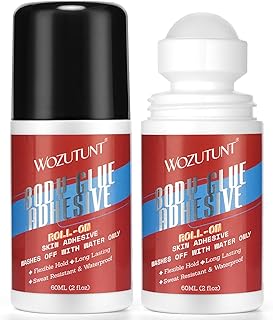2PCS Body Adhesive Roll-On for Skin & Clothing - Sweat Resistant, Water Wash Off Body Glue | Fashion Adhesive for Dancers, Sock, Stocking, Leotards, Bras, Wigs, Costumes - Non Toxic Liquid Skin Glue