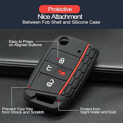 Miniatura 4 de 2 piezas compatibles con Volkswagen VW Jetta Golf Polo Tiguan Atlas Flip 4 Botones Negro Llavero Funda Funda Llavero Protector de Llavero Soporte