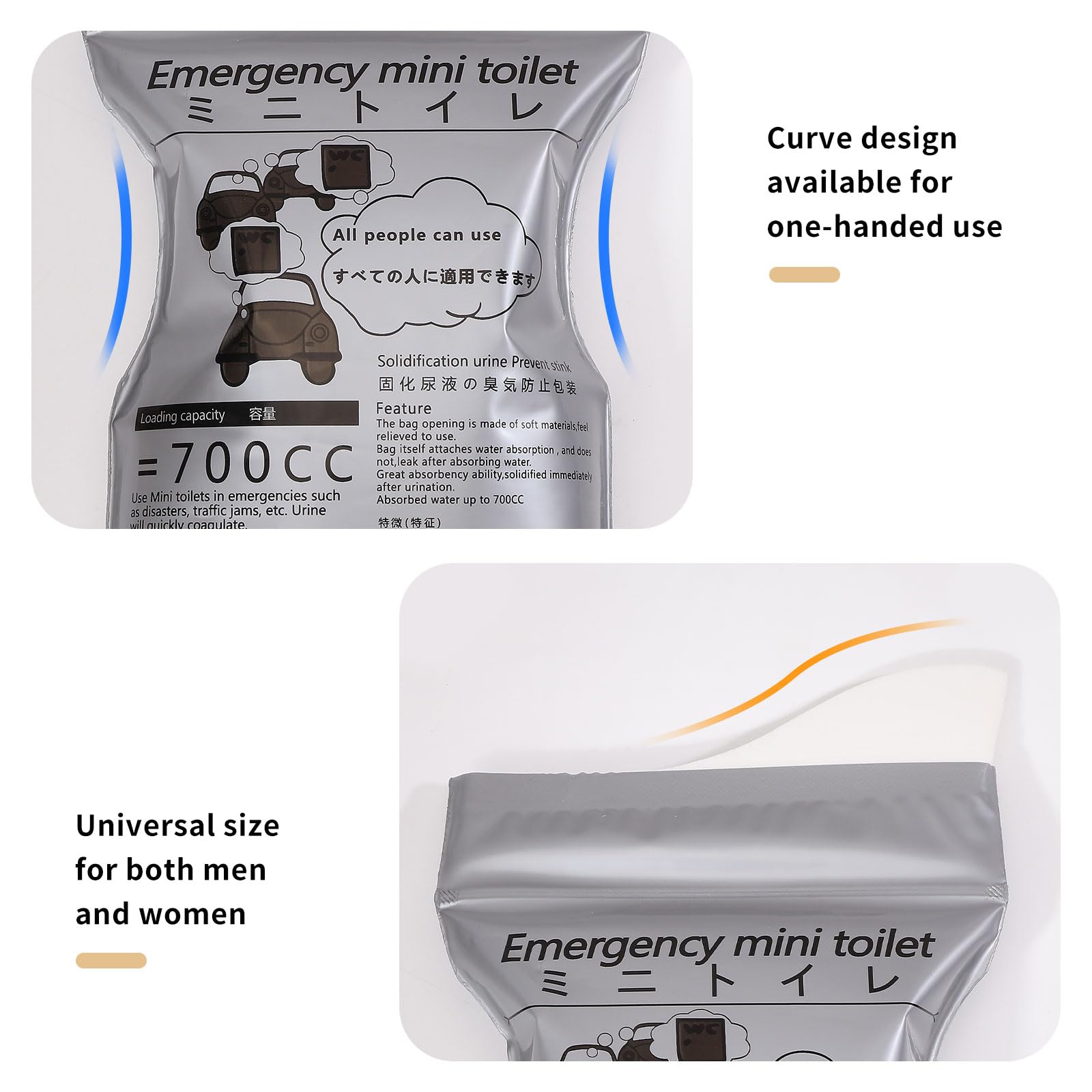 FREEBLOSS 100 Stück Einweg Pipibeutel Tragbare Urinbeutel Notfalltoilette Für Patienten Erwachsene Fahrer Reisen Outdoor Camping Roadtrip (Fassungsvermögen 700 ml)