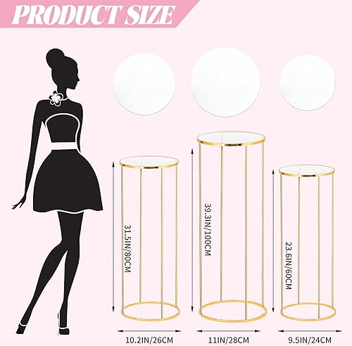 Miniatura 3 de Latywen 3PCS Cylinder Pedestal Stands for Parties, Square Gold Metal Plant Cylinder Stands for Party Flowers, Display Columns Pedestal Stand