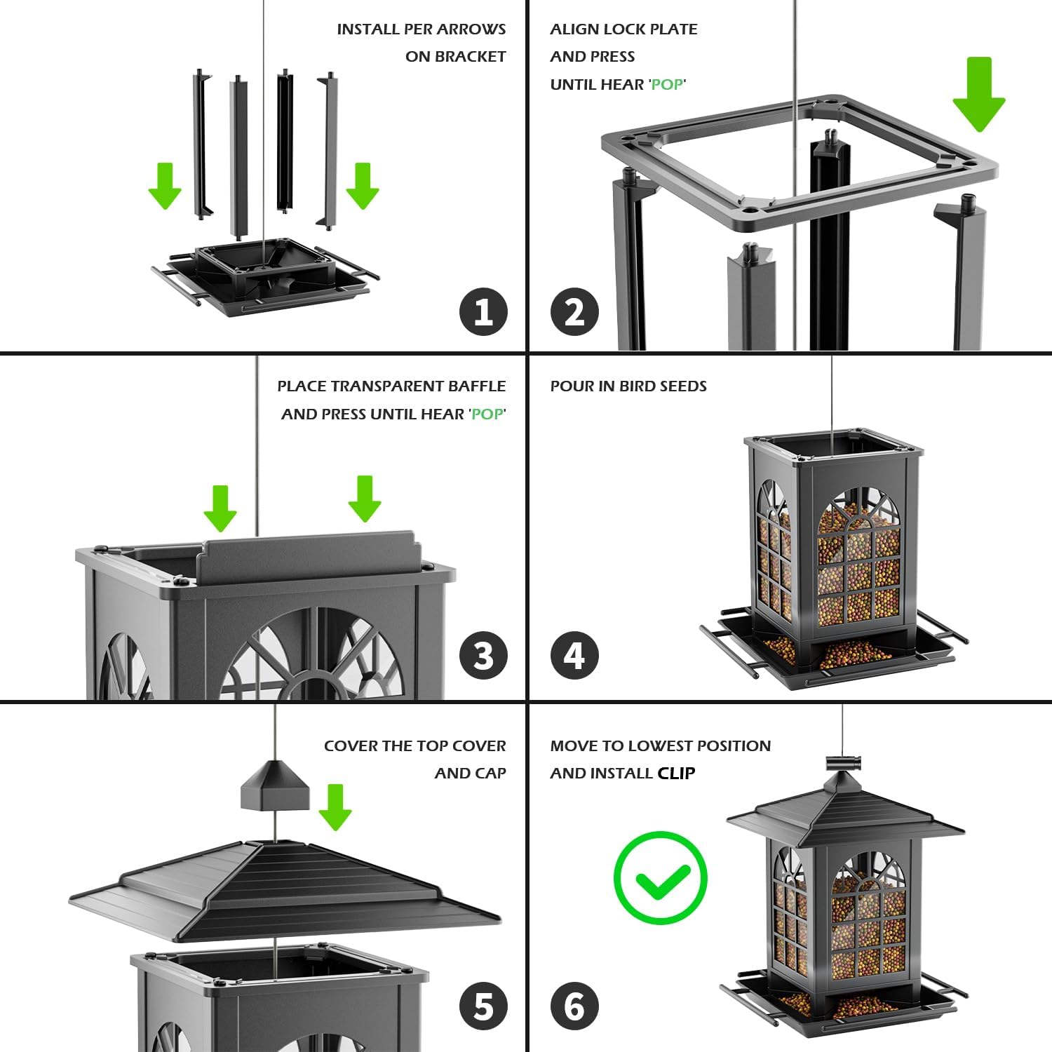 Birdream 2 Pack Bird Feeders for Outdoor Hanging, Assembly Required, 1-Min Easy Setup, Classic Courtyard Design, Attracting Cardinals Chickadees Goldfinches & Sparrows, Total 7 LB - Black