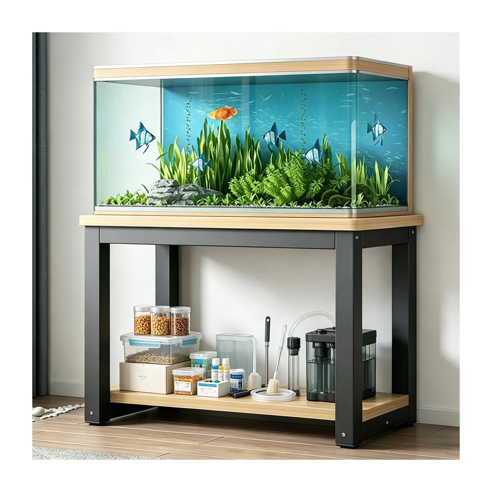 Mobile per Acquario, Tavolo per Acquario | Pannelli Spessorati, Vani a Giorno, Facile da Installare(D,90x40x70cm/35.4x15.7x27.6in)