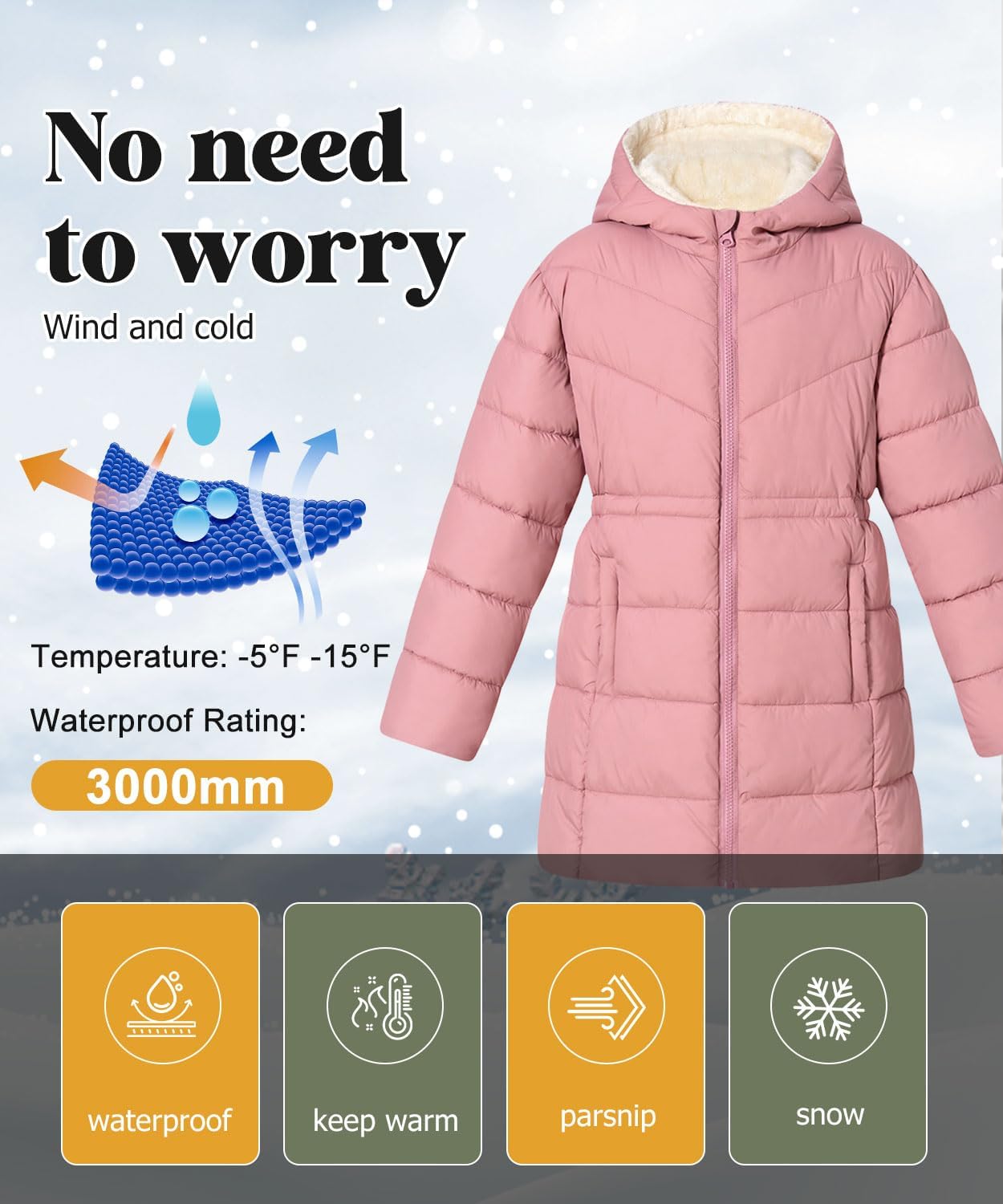 UNIFACO 5-12 Years Girls Winter Coat Heavyweight Puffer Coat with Cinched Waist Hooded Winter Jackets for Girls - Image 5