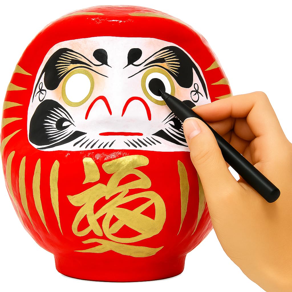 JAPANCRAFT Daruma Doll – Red Color 12cm / 4.7 inch Height - Good Luck Japanese Goal Setting & Dharma Zen Spirit Lucky Charm Decoration Gift – Traditional Authentic Japanese Decor & Ornaments - Size 2
