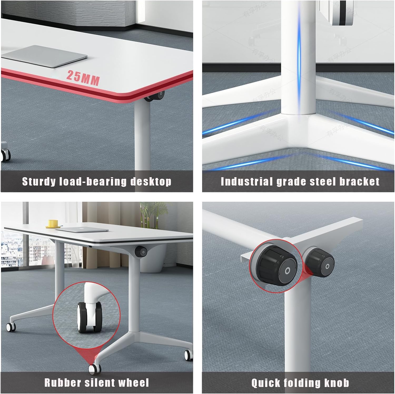 CUAOCEZ Conference Table Folding Conference Room Tables Office Table Flip Top Mobile Meeting Training Tables with Wheels Seminar — view 6