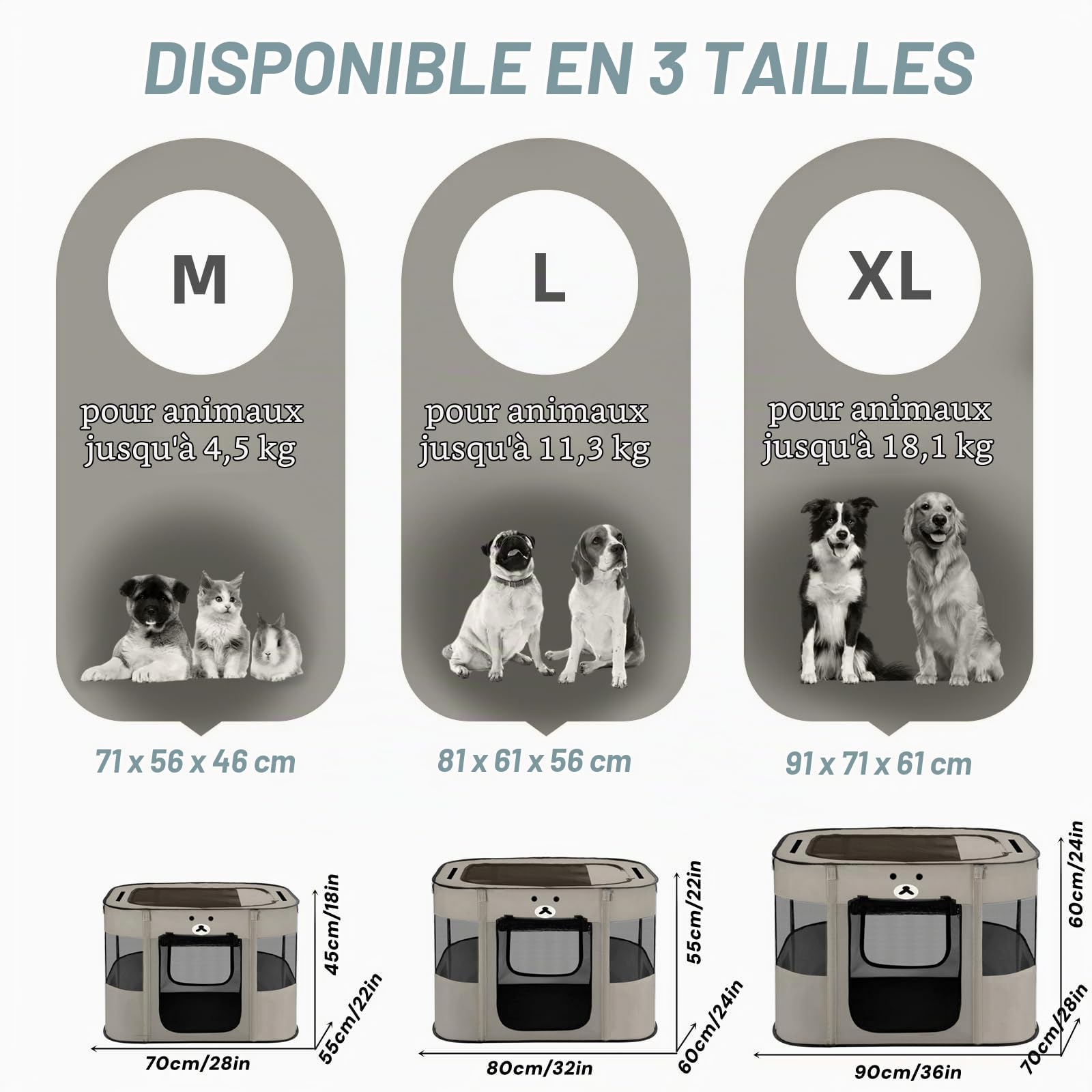 Niche Portable pour Animaux domestiques,90 x 70 x 60 cm, Pliable, Rectangulaire, Niche pour Chat,Niche fermée (Gris foncé)