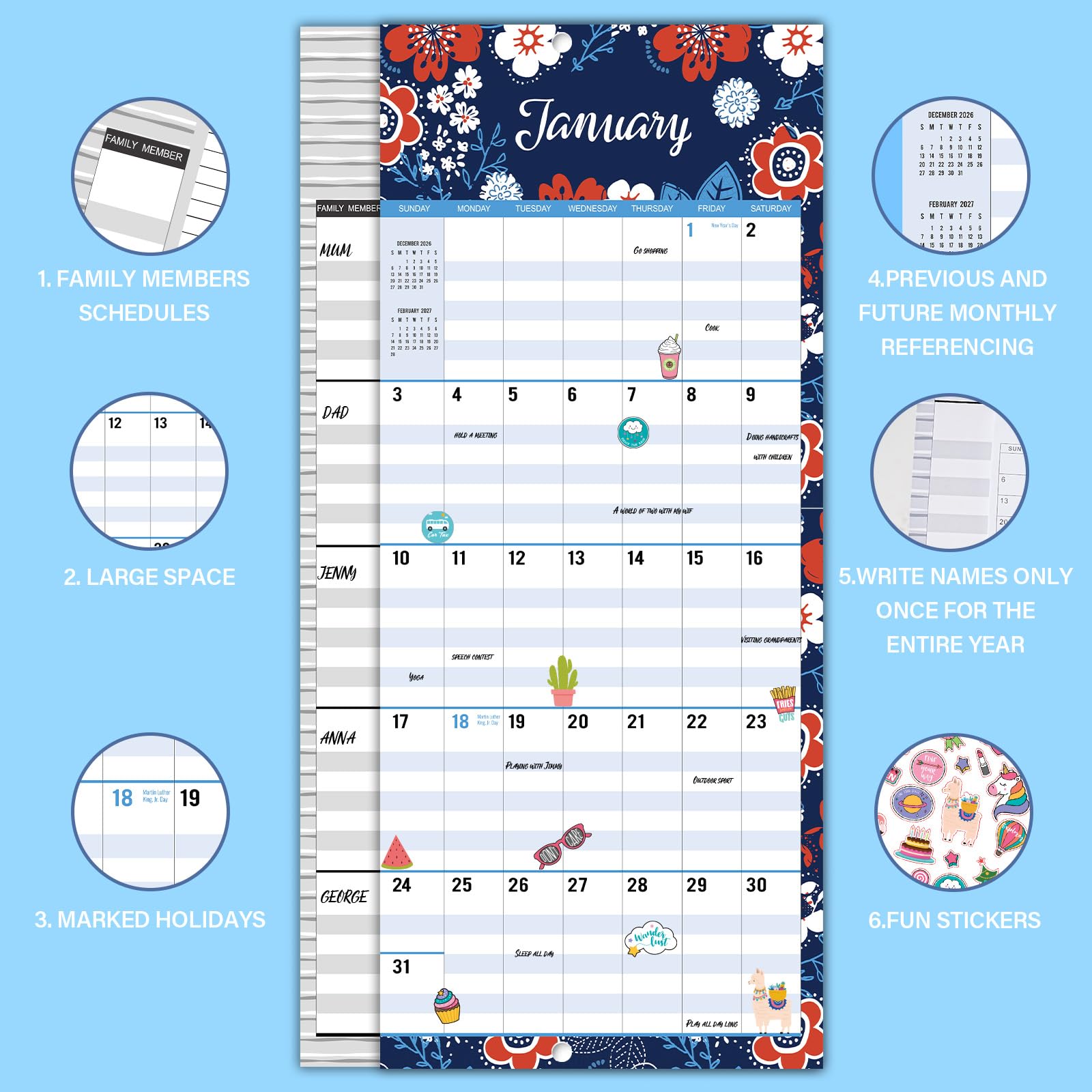 Wandkalender 2026 - Mom's Manager Kalender 2026 von Januar 2026 bis Dezember 2026, 29,5 x 29,5 cm, große Blöcke für Termine und Terminplanung - Familienkalender