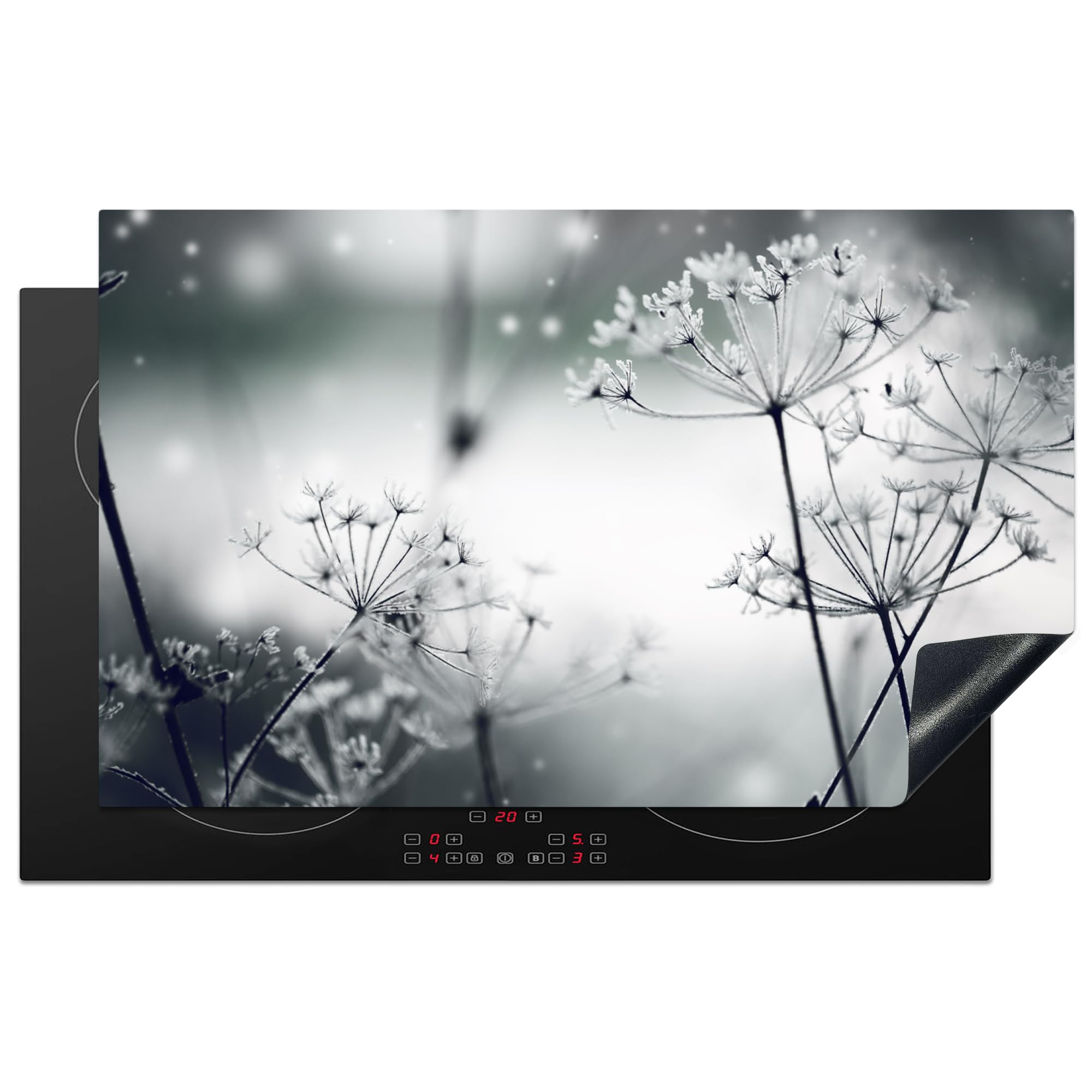 KitchenYeah© Induction Hob Protector Mat 20.3"x32.7" / 83x51.5 cm Stove Cap Top Cover Kitchen Cooker Covers for Electric Hobs Vinyl Flowers - Winter - Snow - Nature