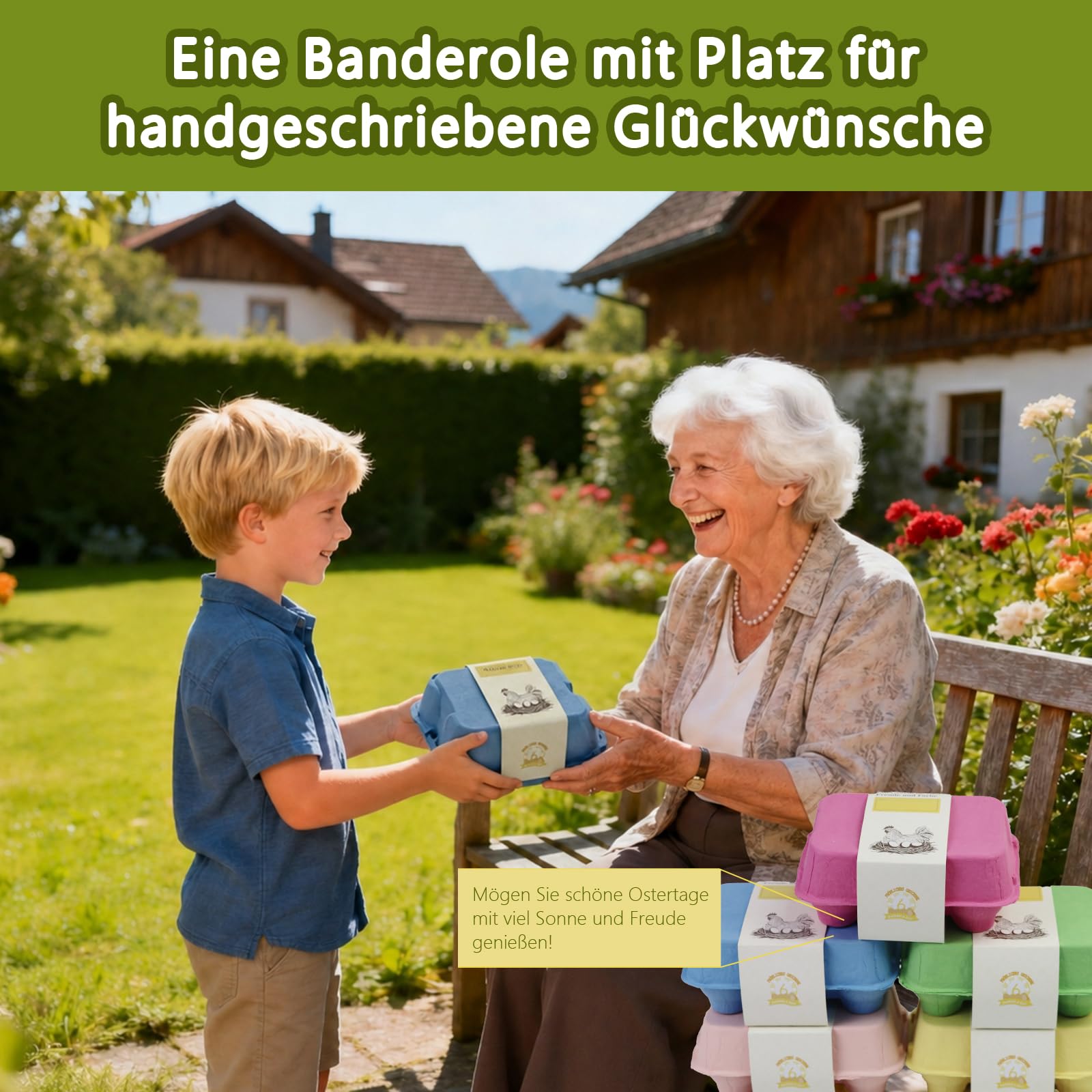 Mervino Eierkarton mit beschriftbarem Gürtel, bunte 6er Eierschachtel aus festem Naturzellstoffpapier - wiederverwendbar für DIY Ostern, Handwerk & Aufbewahrung von Hühner- und Enteneiern (15)