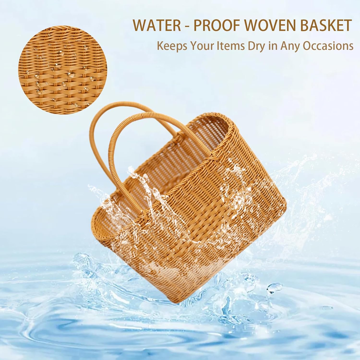Big Picnic Basket-40cm Diameter with Handles Handmade Plastic Rattan Woven Basket Multifunctional Woven Storage Basket, Storage Basket for Camping,Shopping, Market, Birthday, Wedding,Picnic, Party - Image 4