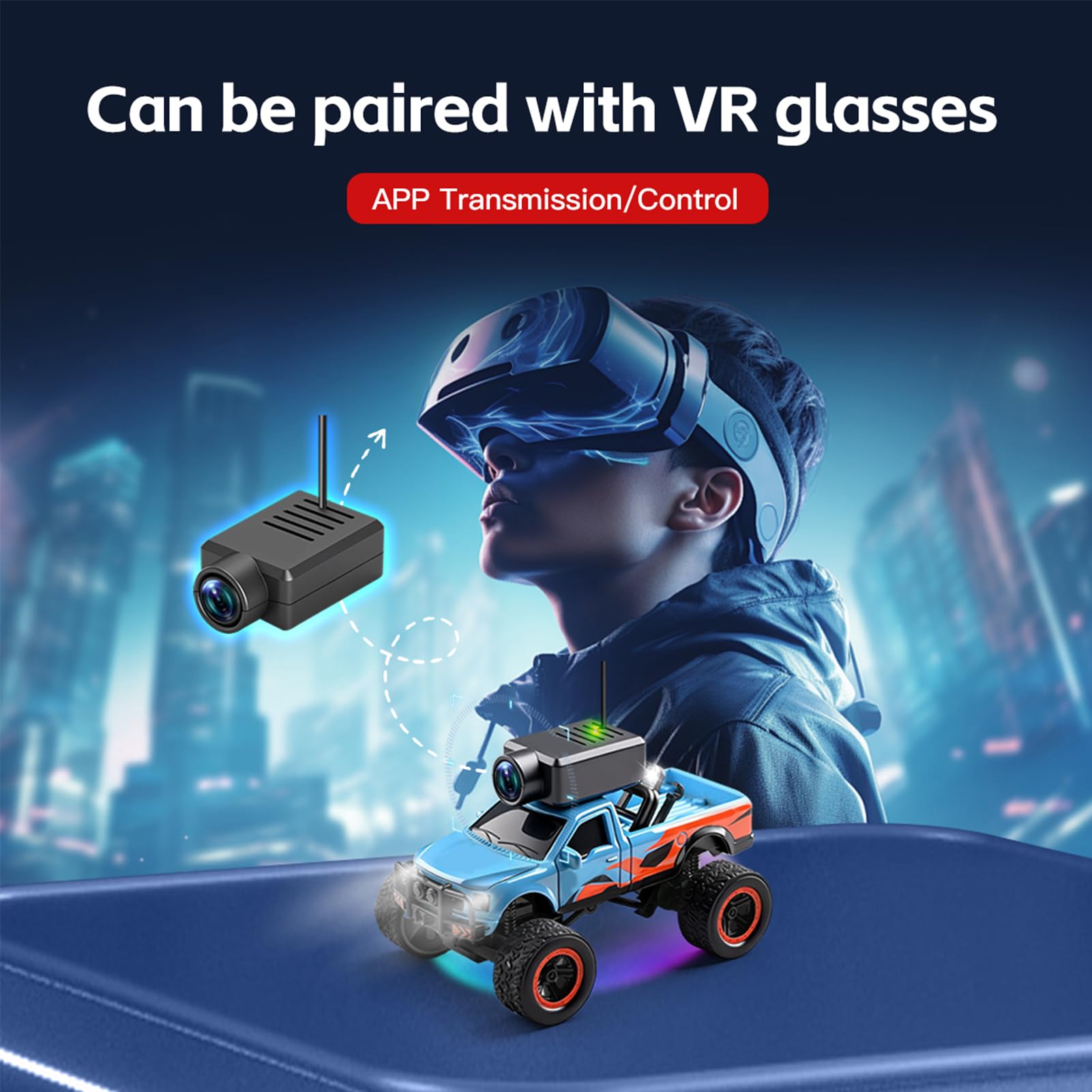 Dilwe Coche RC con Cámara 2,4G, Vehículo Todoterreno con Control Remoto con Cámara HD, Luces LED Giroscópicas Controladas por Aplicación para Conducción Inmersiva (Blue) — view 7