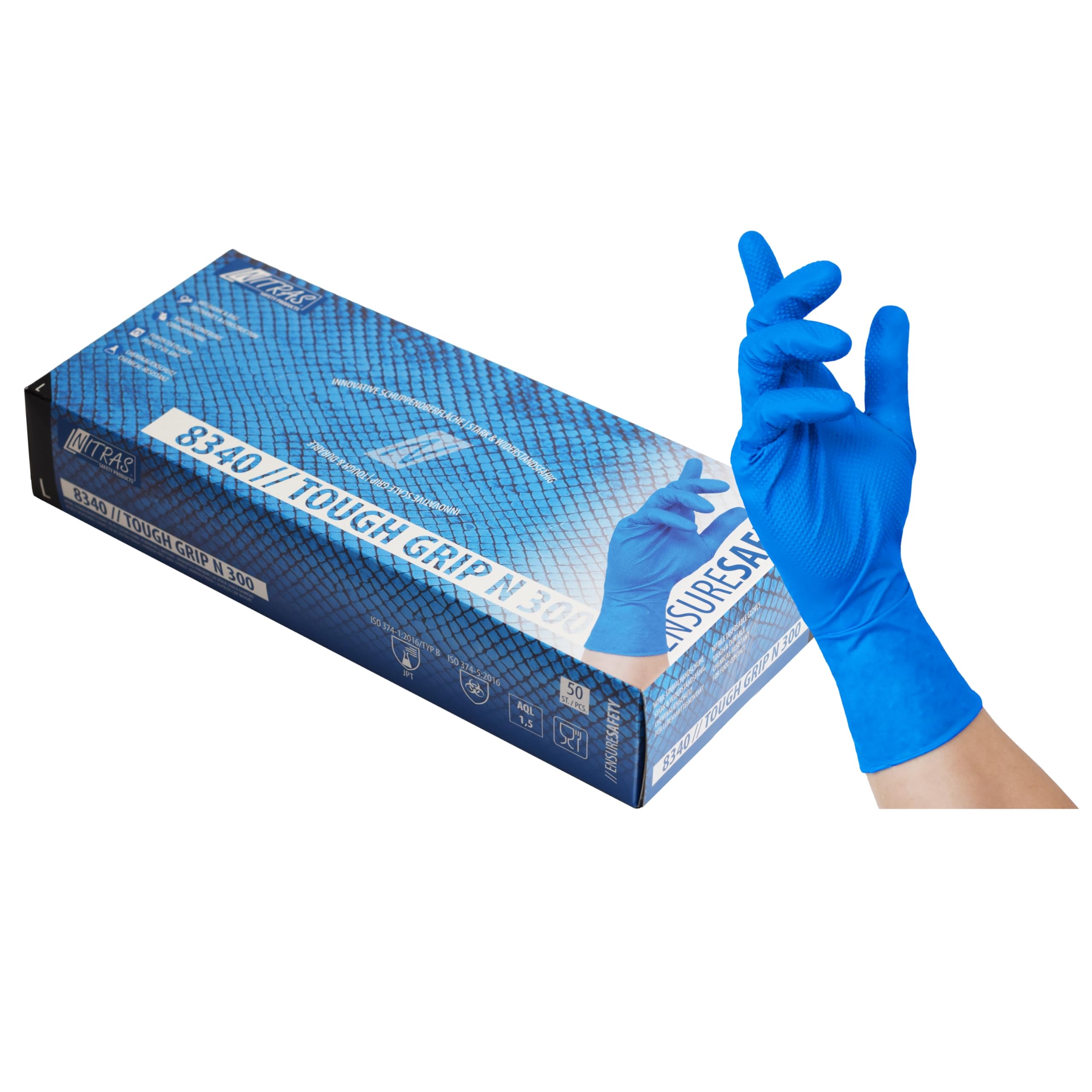 TOUGH GRIP N 300 Guanti monouso in nitrile blu, EN ISO 374, taglia 2XL