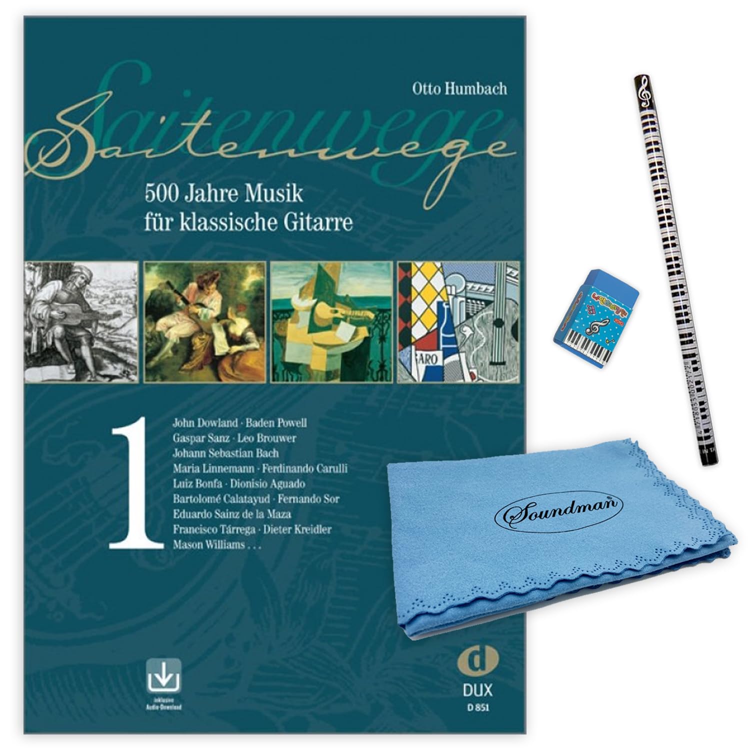 9783934958012 Starter Bundle: String Paths Band 1: 500 Years Music for Classical Guitar with CD + Microfibre Cloth + Music Pencil + Eraser