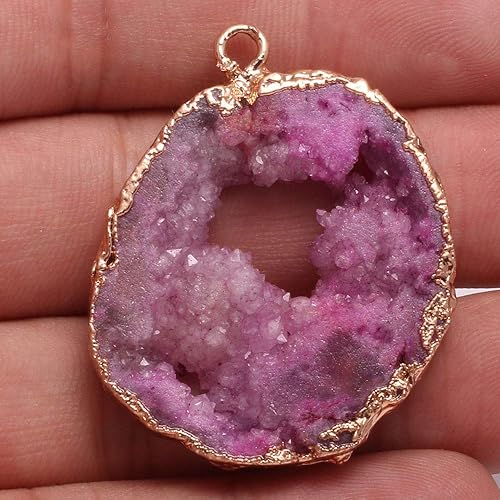 Miniatura 2 de LE SKY Colgante de piedra natural, geoda drusa irregular, piedra de ágata rosa para hacer joyas, collares, aretes, 2 unidades, Ágata, Ágata