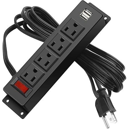 Wall Mount Power Strip with 4 Outlet, Mountable Power Strip with 2 USB Ports, 4-Port Under Desk Mount Connect with 6FT Power Cord, for Workbench, Nightstand, Dresser, Table.