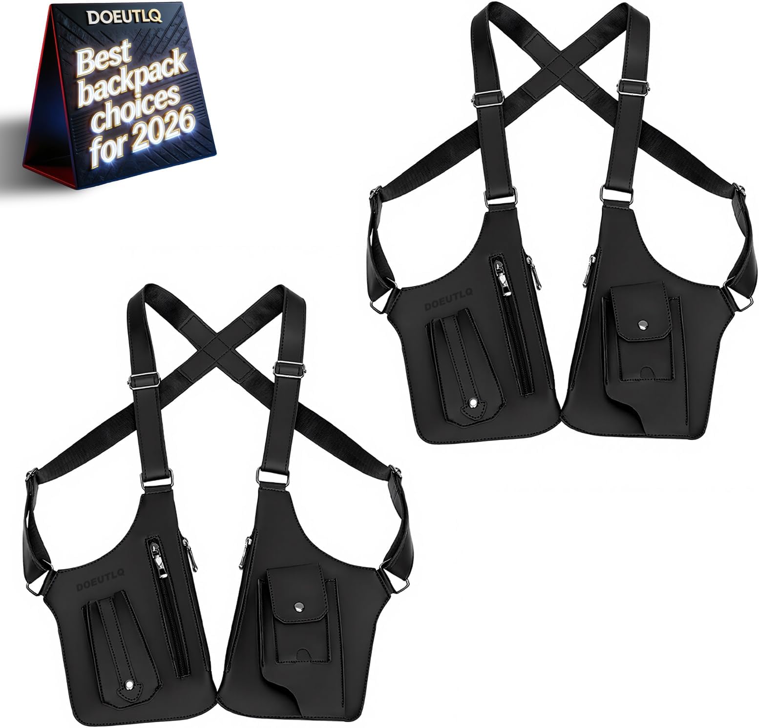 2pc Leather Double Shoulder Armpit Bag for Men Underarm Concealed Rover The Holste Vest for Mens Adjustable Leather Bag