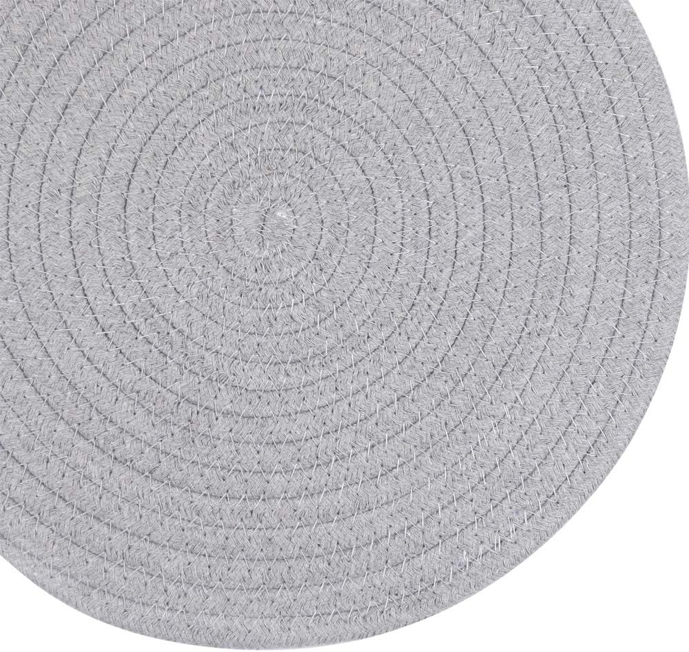 40% оƒƒ Dіѕсоunt SHACOS Round Placemats Set of 4 Heat Resistant Cotton Rope Braided 12 inch Place Mats for Dining Table Thick Fabric Absorbent Table Mats Trivet (Light Gray, 12 Inch)