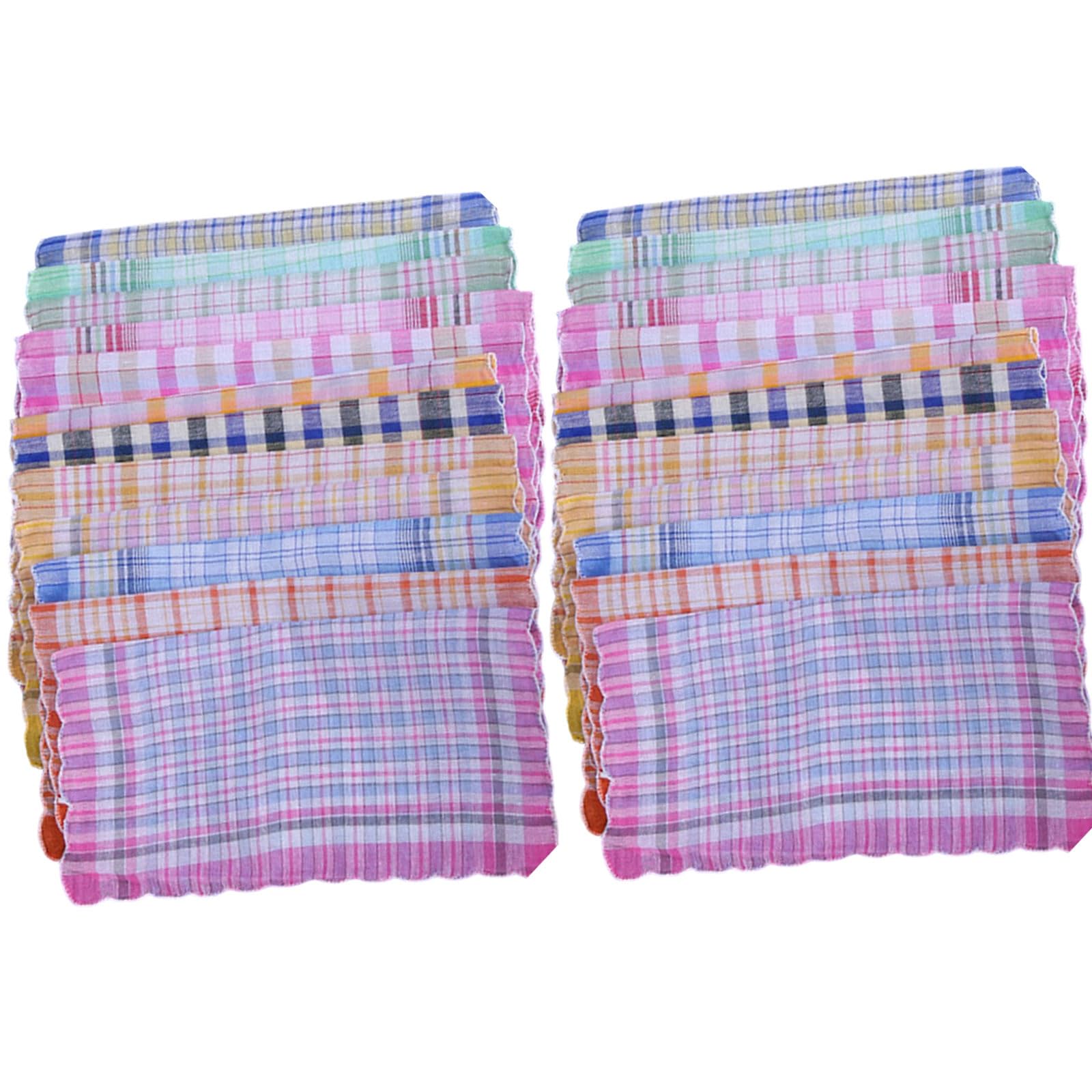 Elnwnnkc Multicolor Cotton Hankies Set for Women Fabric Lightweight Scalloped Edges Pocket Square Soft Towel Gifts Checkered Handkerchief