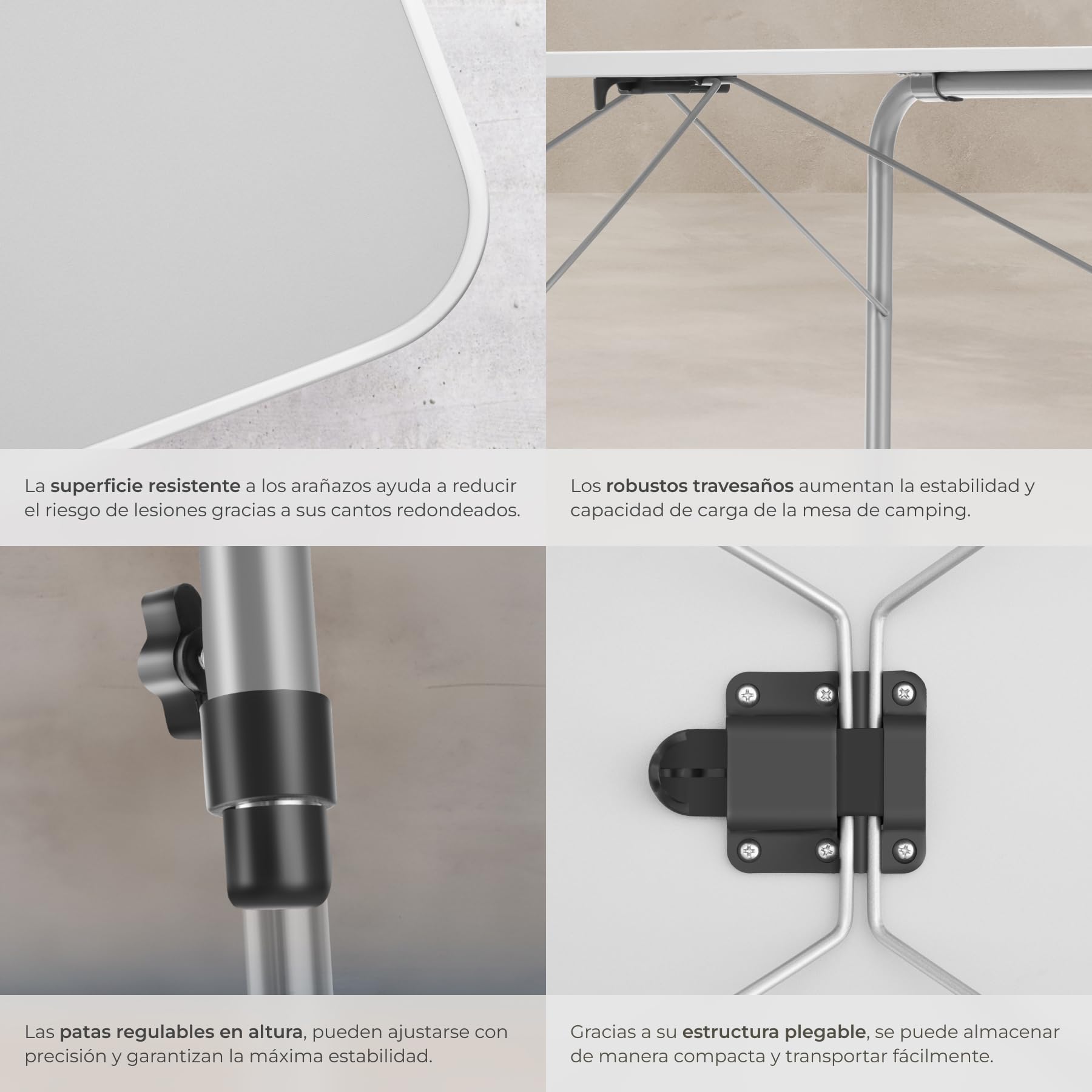 tectake® Mesa Plegable, Mesa Camping Plegable con Altura Ajustable, Mesa Jardín Exterior con Bordes de Aluminio, Tablero MDF, Fácil Limpieza, Ideal Acampadas, Jardín, Terraza, Picnic, 80x60x68cm