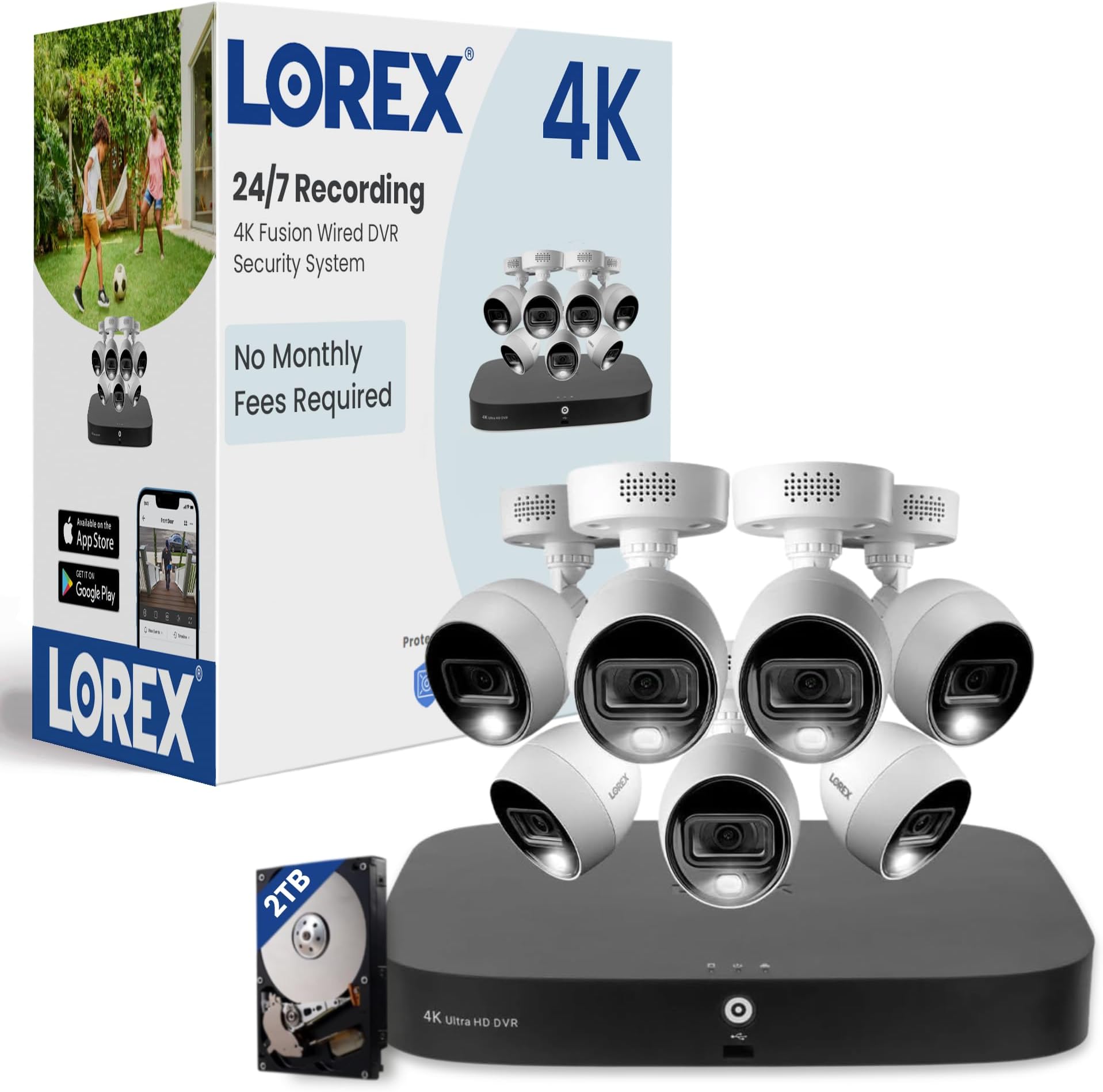 LorexFusion 4K Security Camera System with 2TB DVR โ 8 Channel Analog Home Security System with 8 Metal Active Deterrence Cameras โ Motion Detection, Warning Alarm, Color Night Vision, Weatherproof