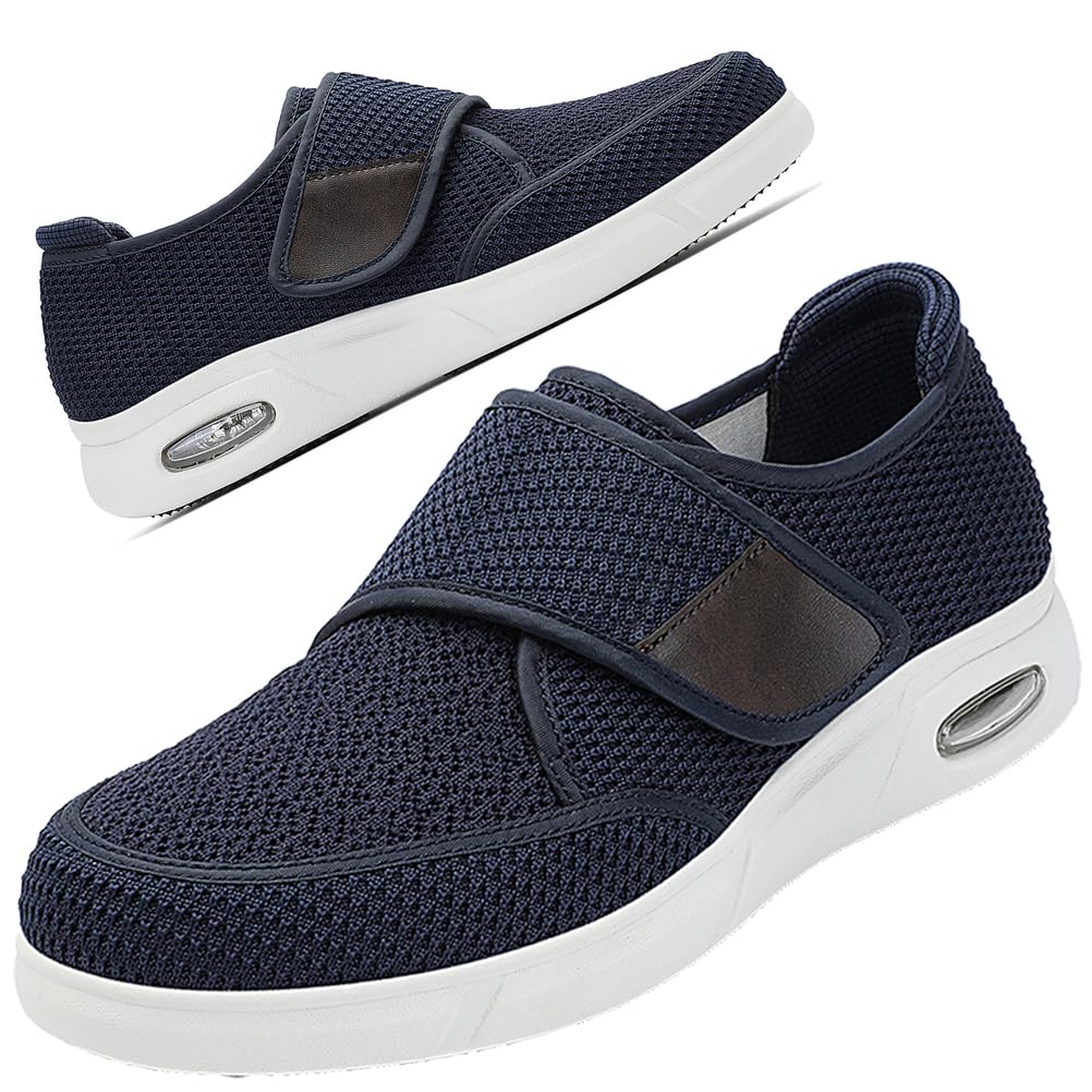 AEHO Calzado Fascitis Plantar Hombre Ancho Especial Zapatos pies Anchos pie diabetico Zapatillas Extra Anchas Deportivas Pies Anchos Ortopedica Juanetes Zapato De Salud Cómodo,Azul,46 EU