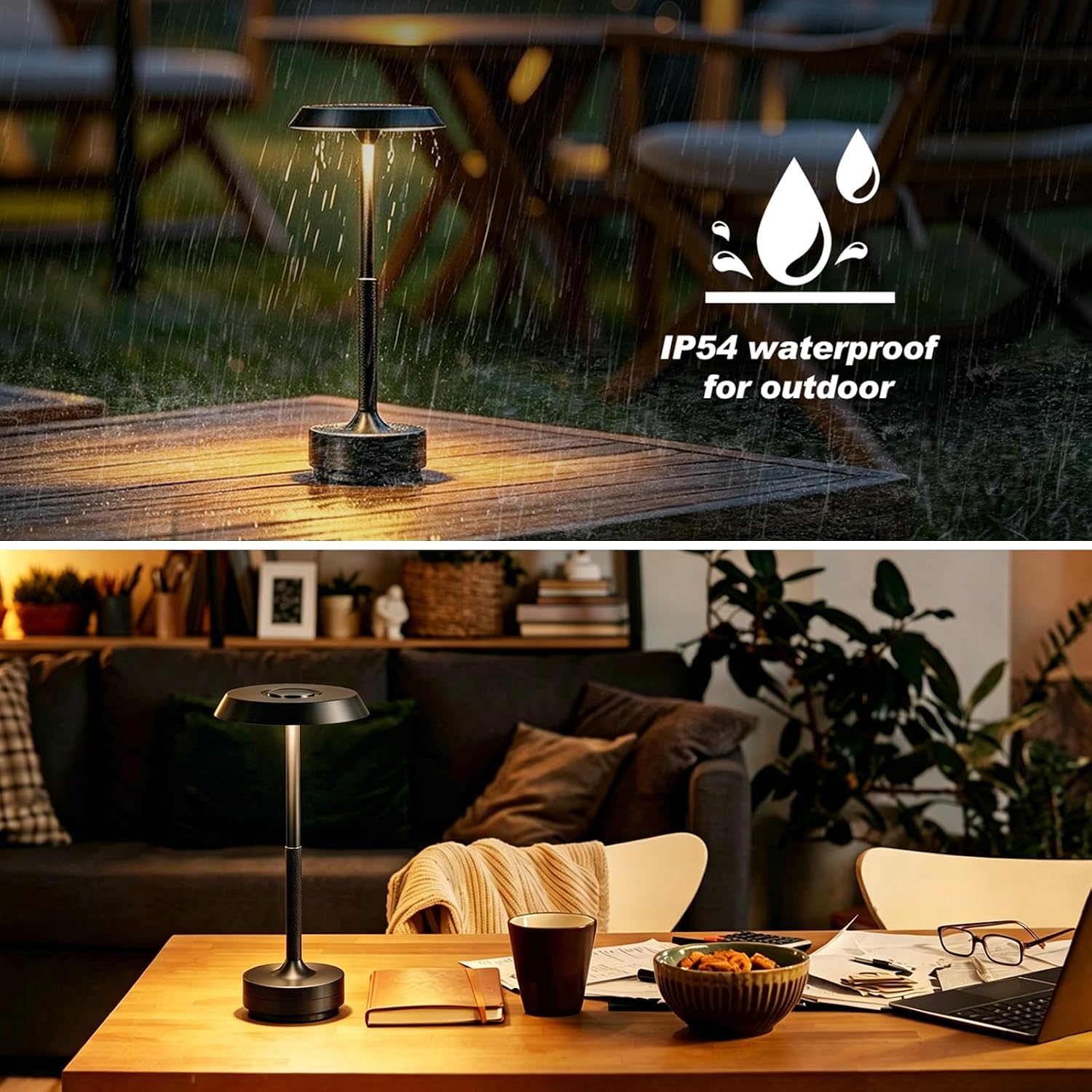 1 Pack Cordless Table Lamp, Portable LED Desk Lamps, 5000mAh Battery Operated, 3 Color Stepless Dimming Up, for Restaurant, Bedroom, Outdoor Camping, Coffee Shop, Night Light, Rechargeable (Black) image 5
