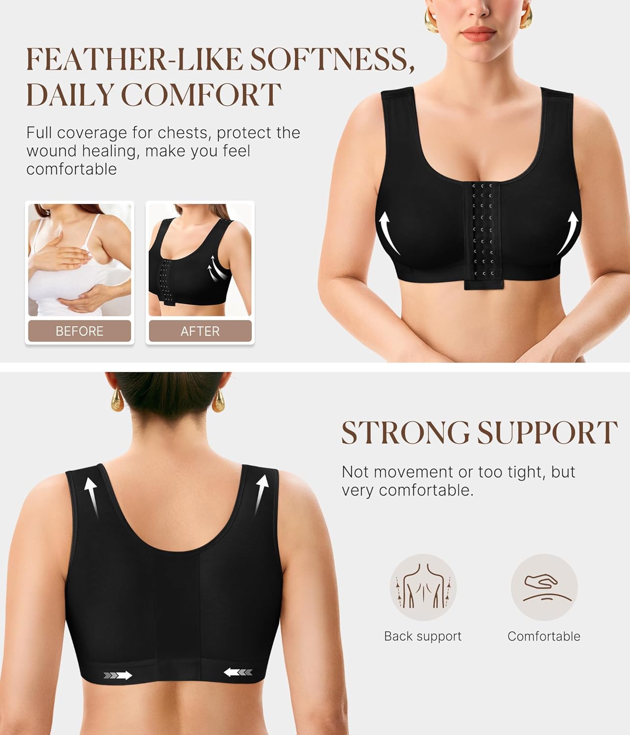 BRABIC Women Front Closure Post Surgery Compression Everyday Bras for Mastectomy Support with Adjustable Straps Wirefree - Image 2